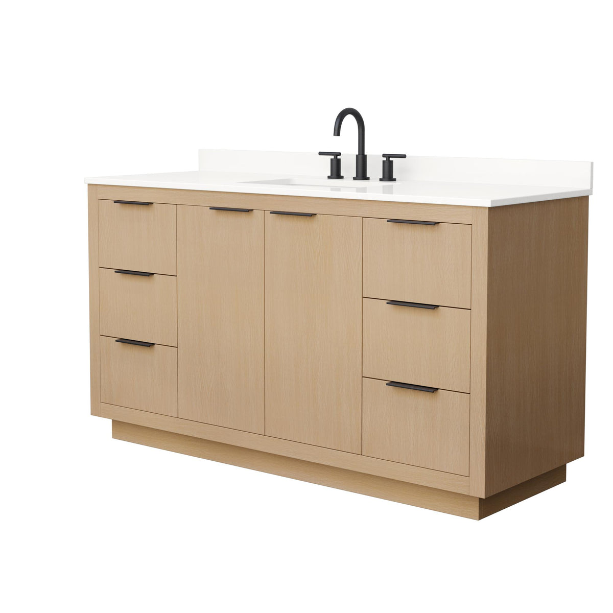 Wyndham Collection Maroni 60 Inch Single Bathroom Vanity in Light Straw, White Quartz Countertop, Undermount Square Sink (3-Hole), Matte Black Trim