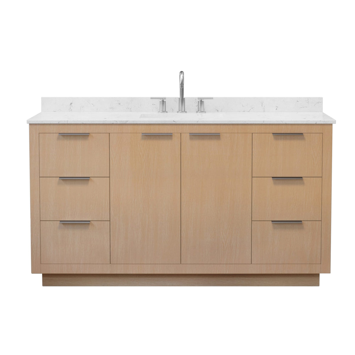 Wyndham Collection Maroni 60 Inch Single Bathroom Vanity in Light Straw, Carrara Cultured Marble Countertop, Undermount Square Sink (3-Hole), Brushed Nickel Trim