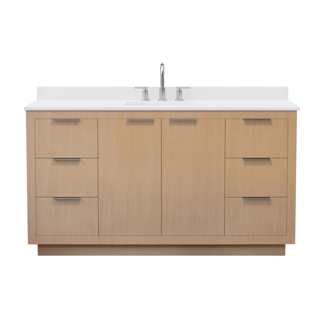 Wyndham Collection Maroni 60 Inch Single Bathroom Vanity in Light Straw, White Cultured Marble Countertop, Undermount Square Sink (3-Hole), Brushed Nickel Trim