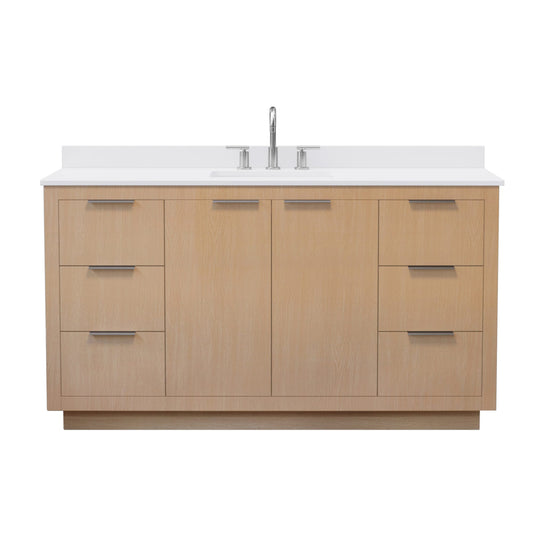 Wyndham Collection Maroni 60 Inch Single Bathroom Vanity in Light Straw, White Cultured Marble Countertop, Undermount Square Sink (3-Hole), Brushed Nickel Trim