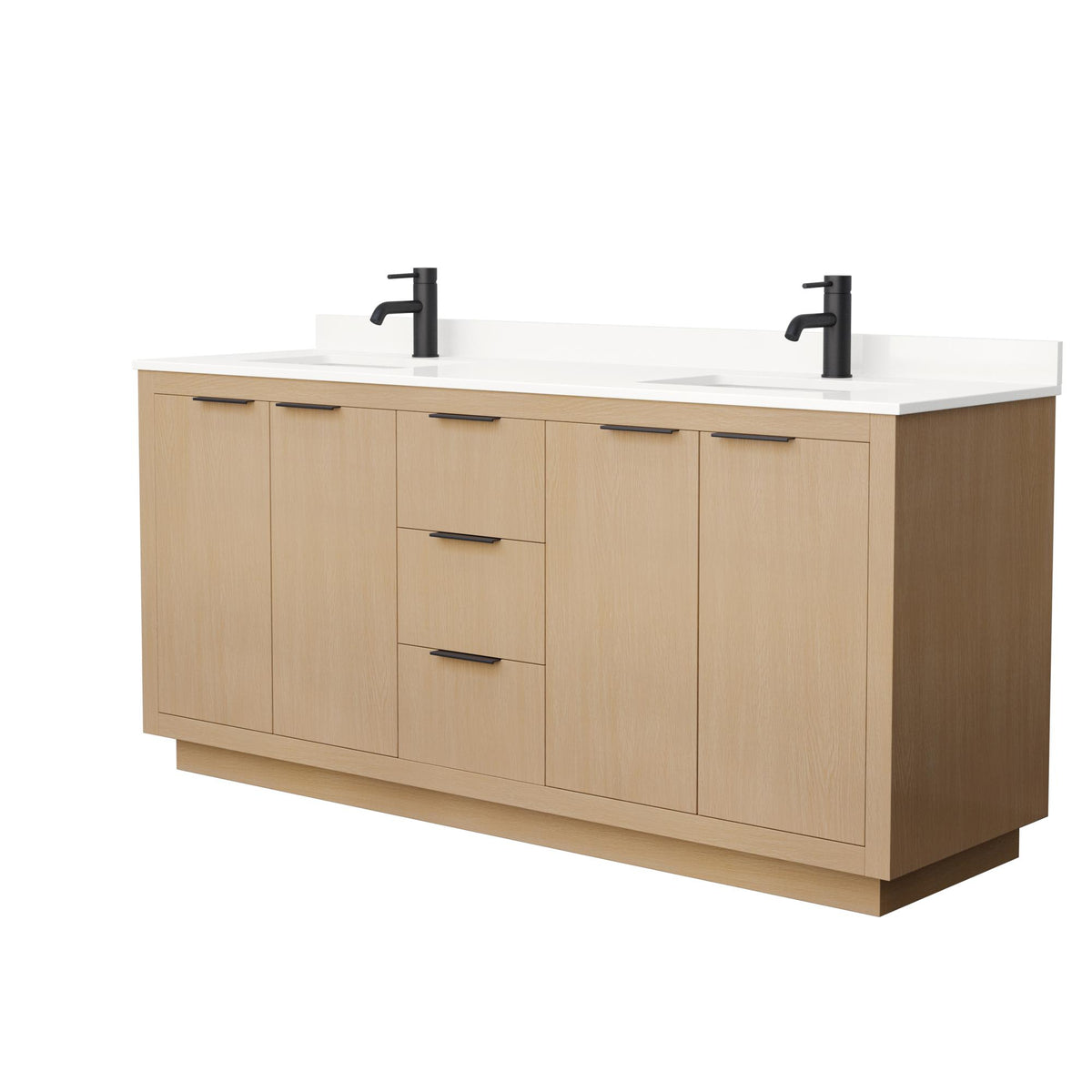 Wyndham Collection Maroni 72 Inch Double Bathroom Vanity in Light Straw, White Quartz Countertop, Undermount Square Sinks (1-Hole), Matte Black Trim