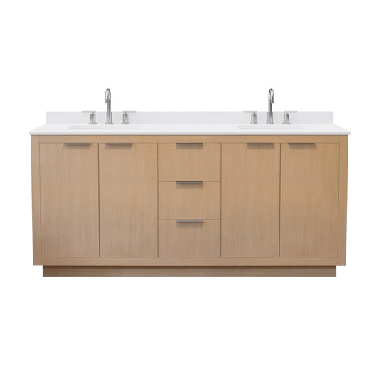 Wyndham Collection Maroni 72 Inch Double Bathroom Vanity in Light Straw, Carrara Cultured Marble Countertop, Undermount Square Sinks (3-Hole), Brushed Nickel Trim