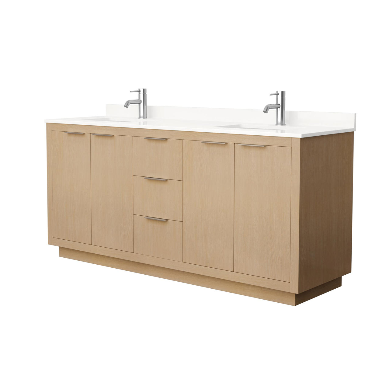Wyndham Collection Maroni 72 Inch Double Bathroom Vanity in Light Straw, White Quartz Countertop, Undermount Square Sinks (1-Hole), Brushed Nickel Trim