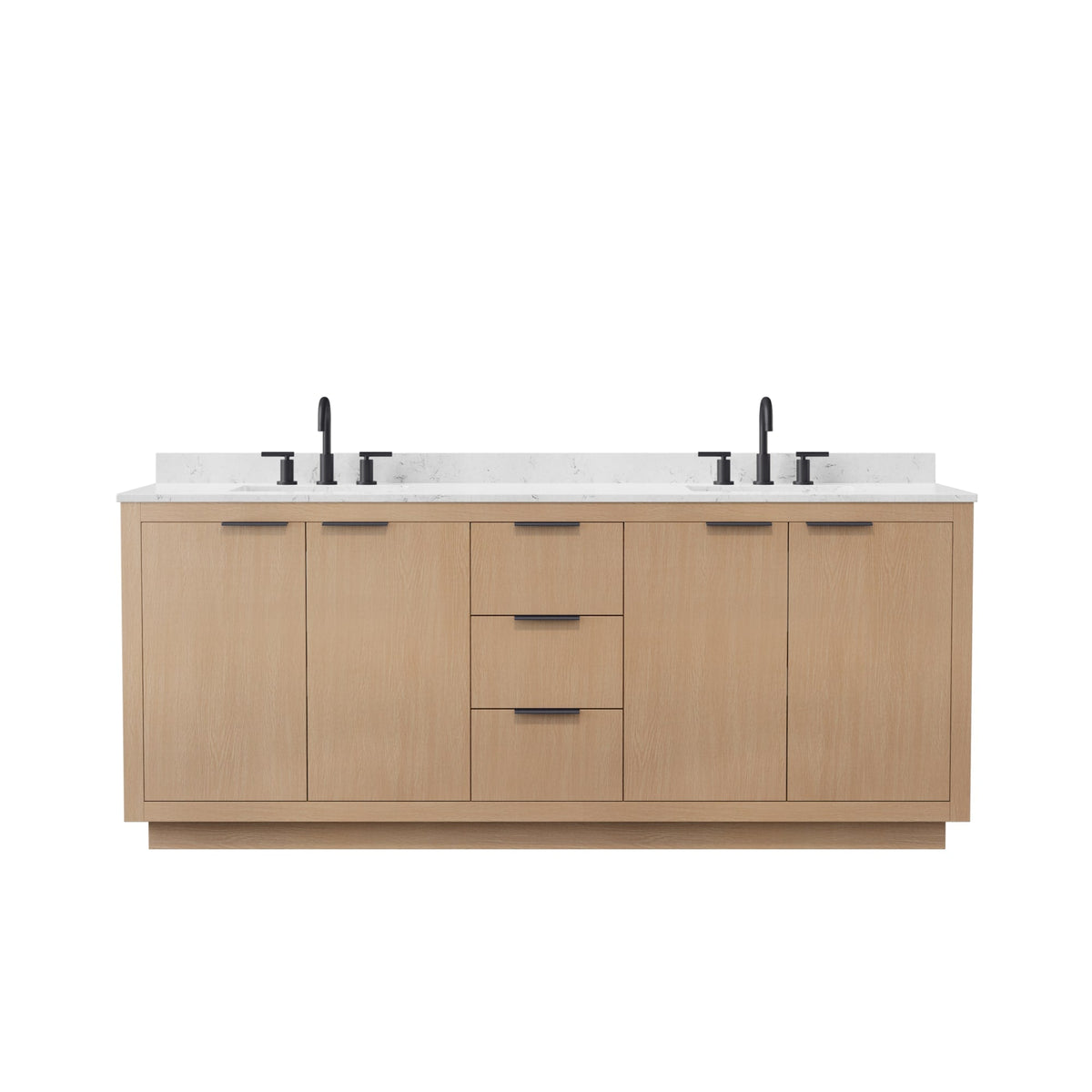Wyndham Collection Maroni 80 Inch Double Bathroom Vanity in Light Straw, Carrara Cultured Marble Countertop, Undermount Square Sinks (3-Hole), Matte Black Trim