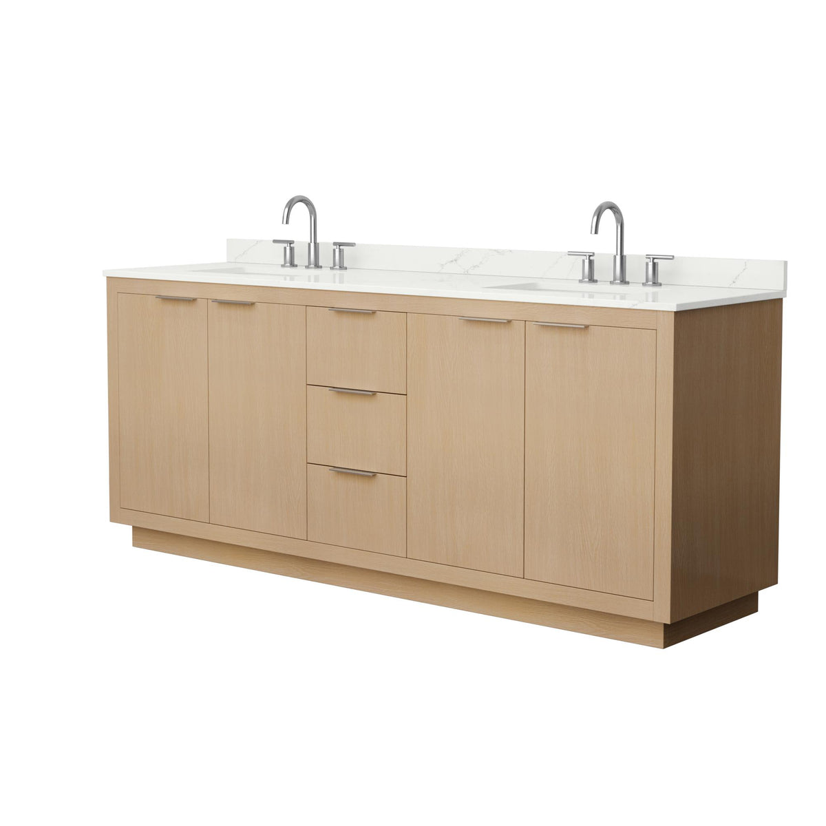Wyndham Collection Maroni 80 Inch Double Bathroom Vanity in Light Straw, Giotto Quartz Countertop, Undermount Square Sinks (3-Hole), Brushed Nickel Trim