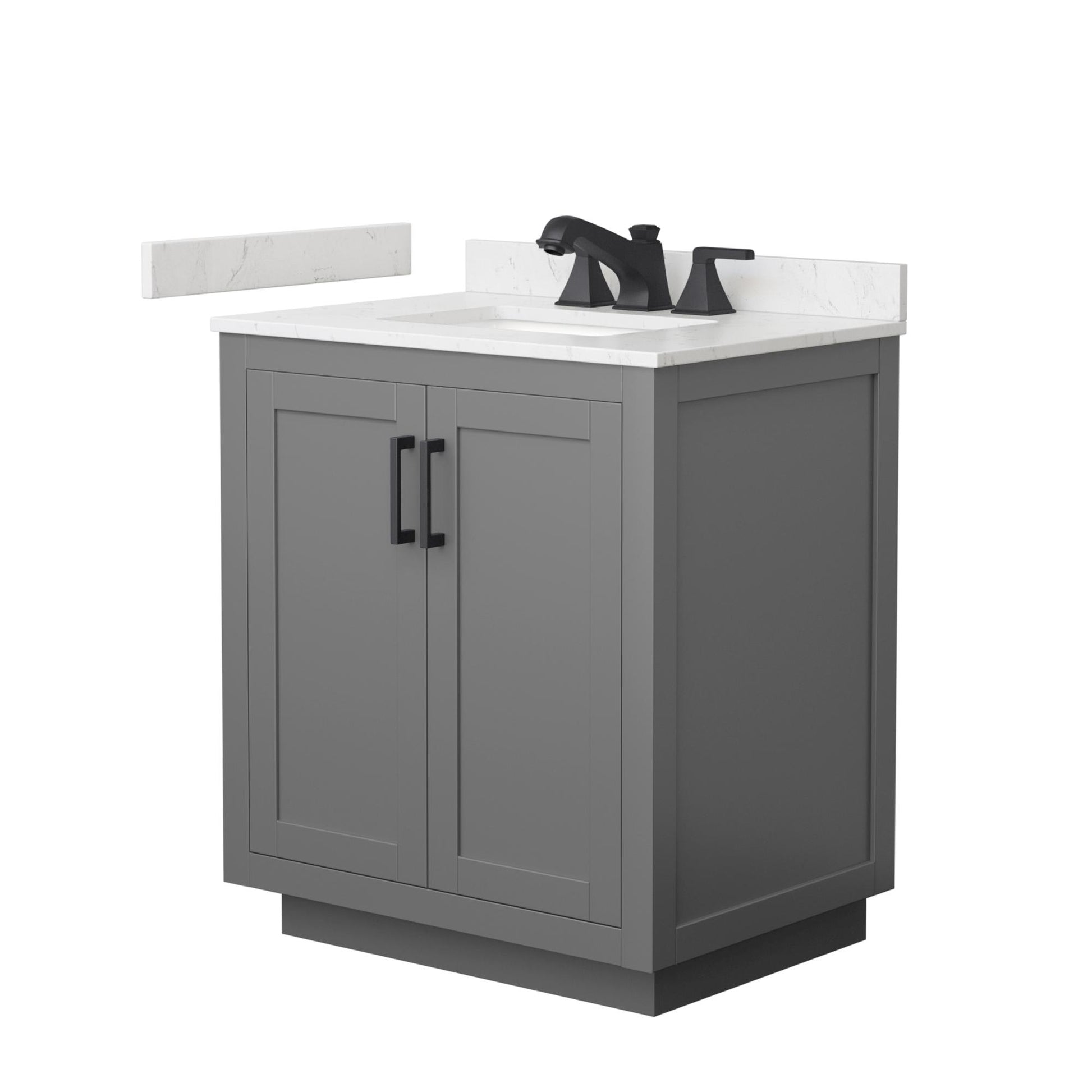 Wyndham Collection Miranda 30" Single Bathroom Vanity in Dark Gray, Carrara Cultured Marble Countertop, Undermount Square Sink (3-Hole), Matte Black Trim