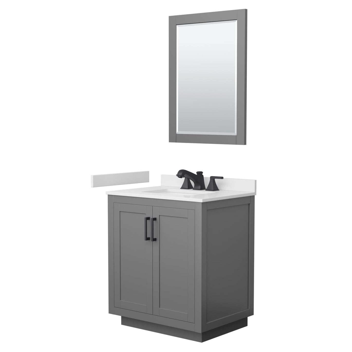 Wyndham Collection Miranda 30" Single Bathroom Vanity in Dark Gray, White Cultured Marble Countertop, Undermount Square Sink (3-Hole), Matte Black Trim and 24" Mirror