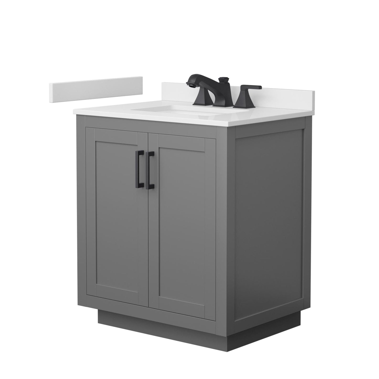 Wyndham Collection Miranda 30" Single Bathroom Vanity in Dark Gray, White Cultured Marble Countertop, Undermount Square Sink (3-Hole), Matte Black Trim