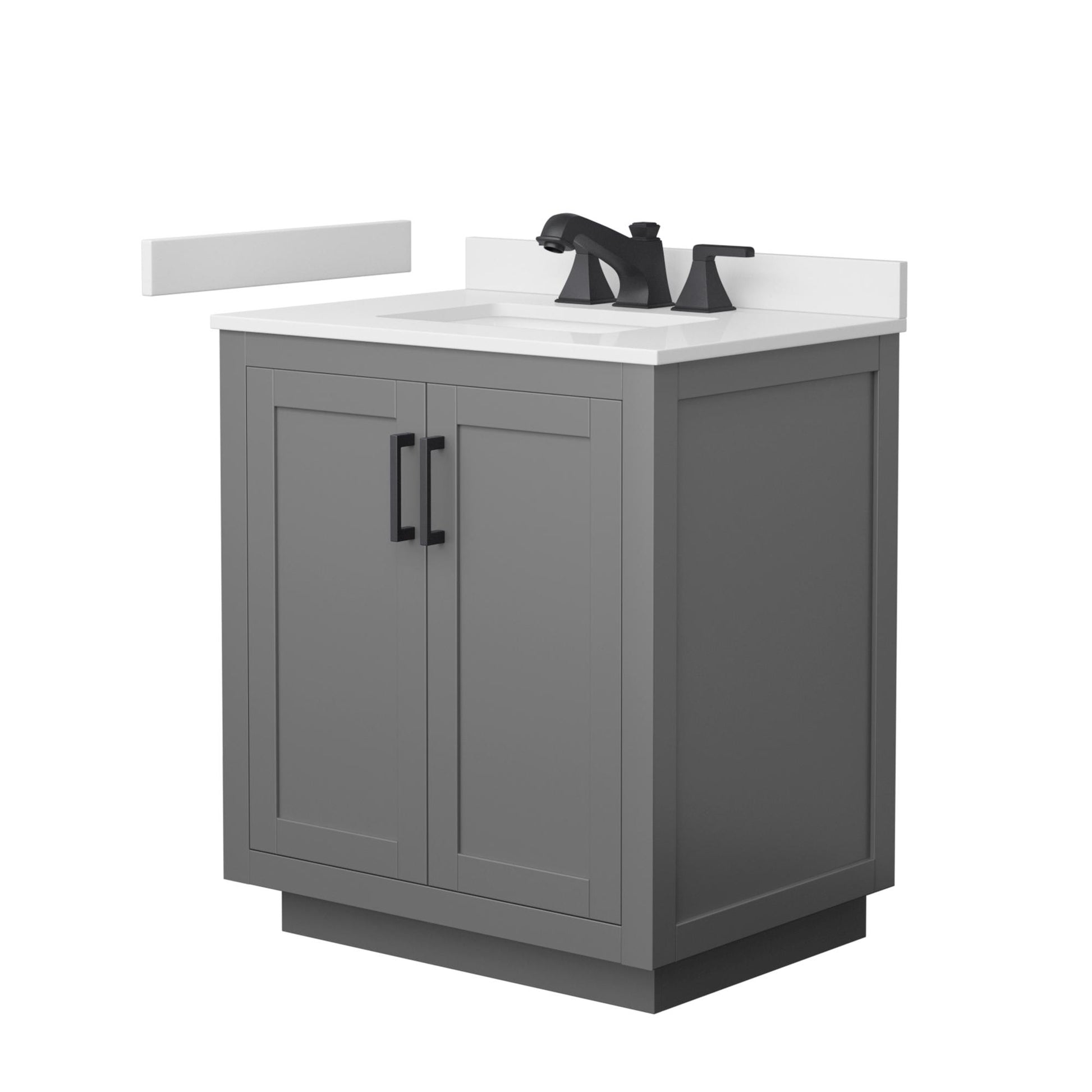Wyndham Collection Miranda 30" Single Bathroom Vanity in Dark Gray, White Cultured Marble Countertop, Undermount Square Sink (3-Hole), Matte Black Trim