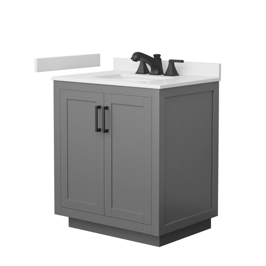 Wyndham Collection Miranda 30" Single Bathroom Vanity in Dark Gray, White Cultured Marble Countertop, Undermount Square Sink (3-Hole), Matte Black Trim