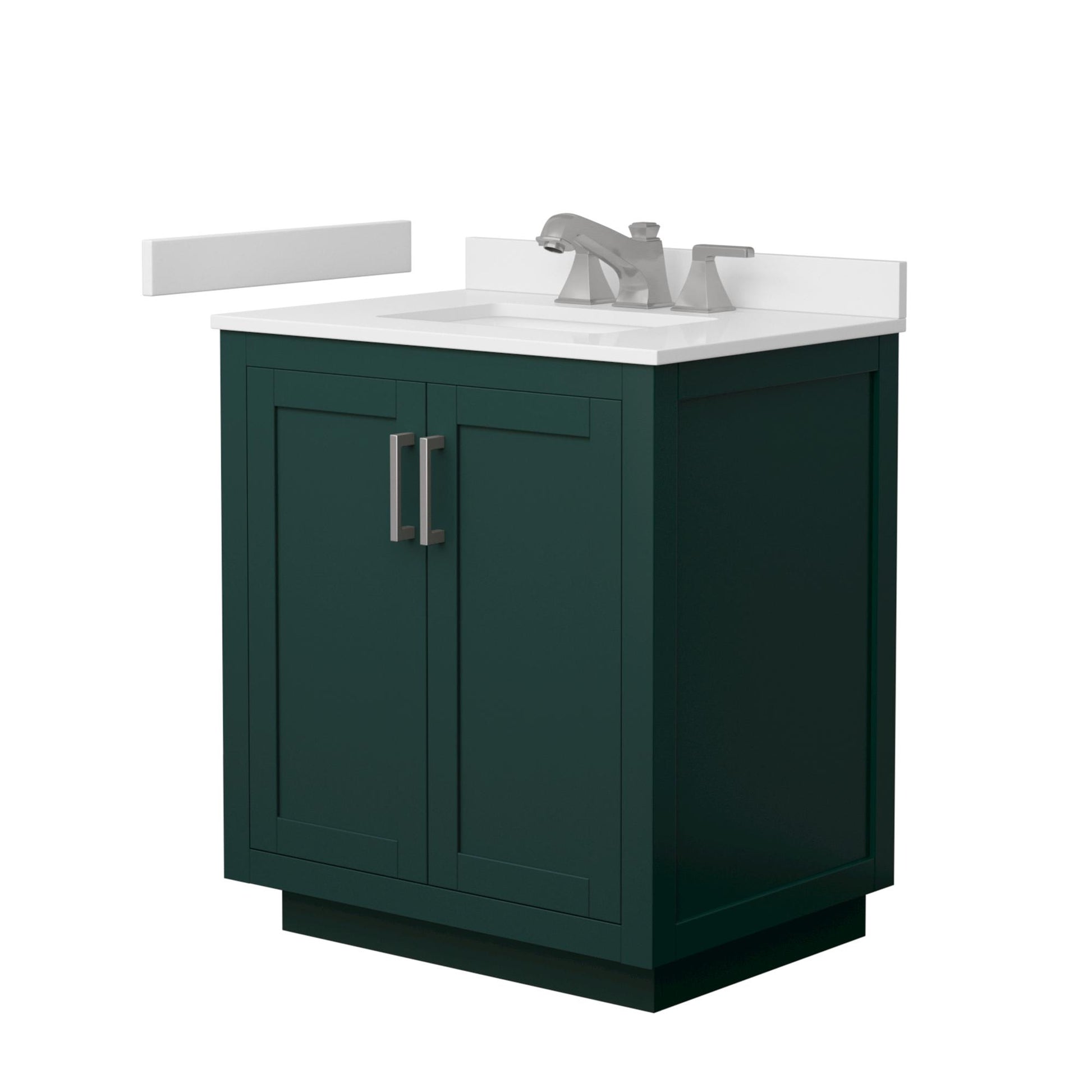 Wyndham Collection Miranda 30" Single Bathroom Vanity in Green, White Cultured Marble Countertop, Undermount Square Sink (3-Hole), Brushed Nickel Trim
