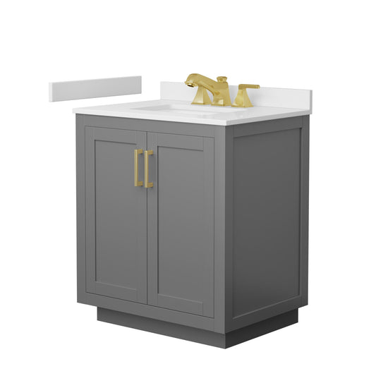 Wyndham Collection Miranda 30" Single Bathroom Vanity in Dark Gray, White Cultured Marble Countertop, Undermount Square Sink (3-Hole), Brushed Gold Trim