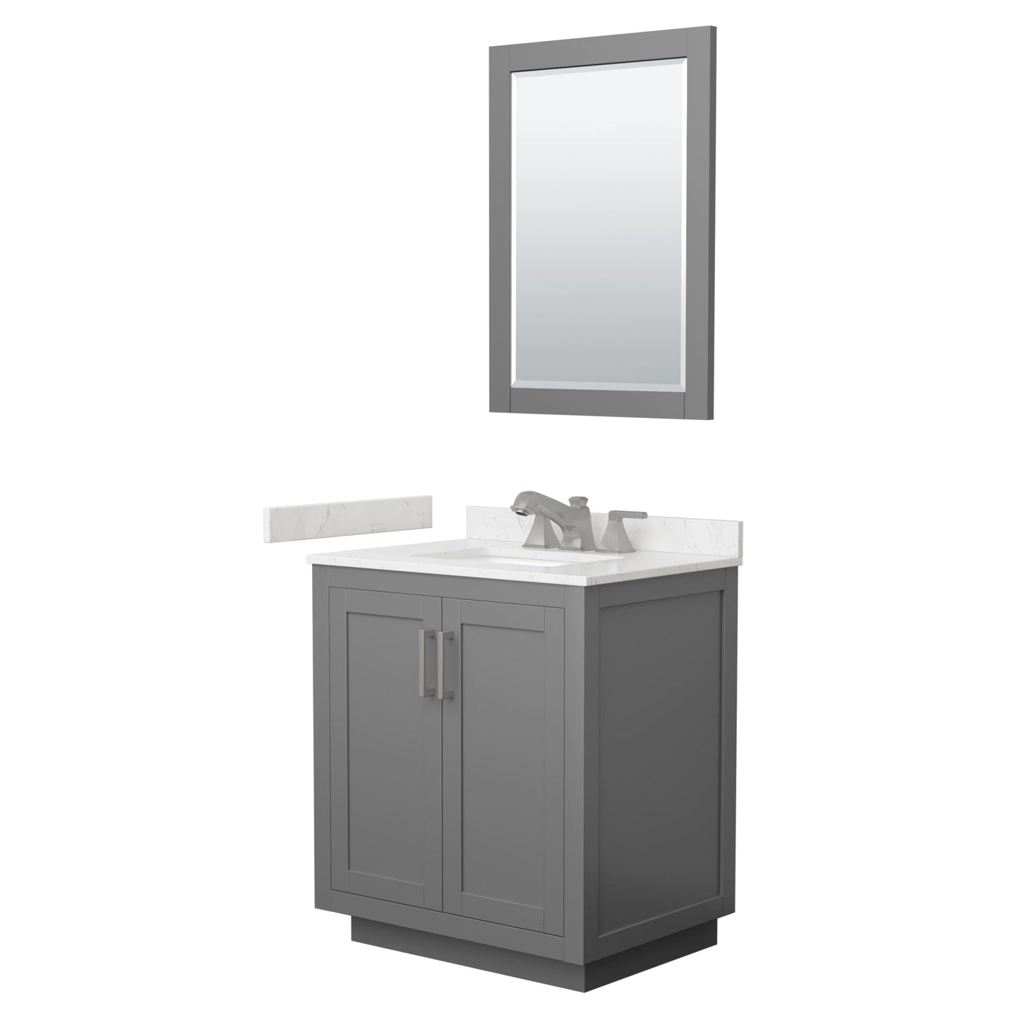Wyndham Collection Miranda 30" Single Bathroom Vanity in Dark Gray, Carrara Cultured Marble Countertop, Undermount Square Sink (3-Hole), Brushed Nickel Trim and 24" Mirror