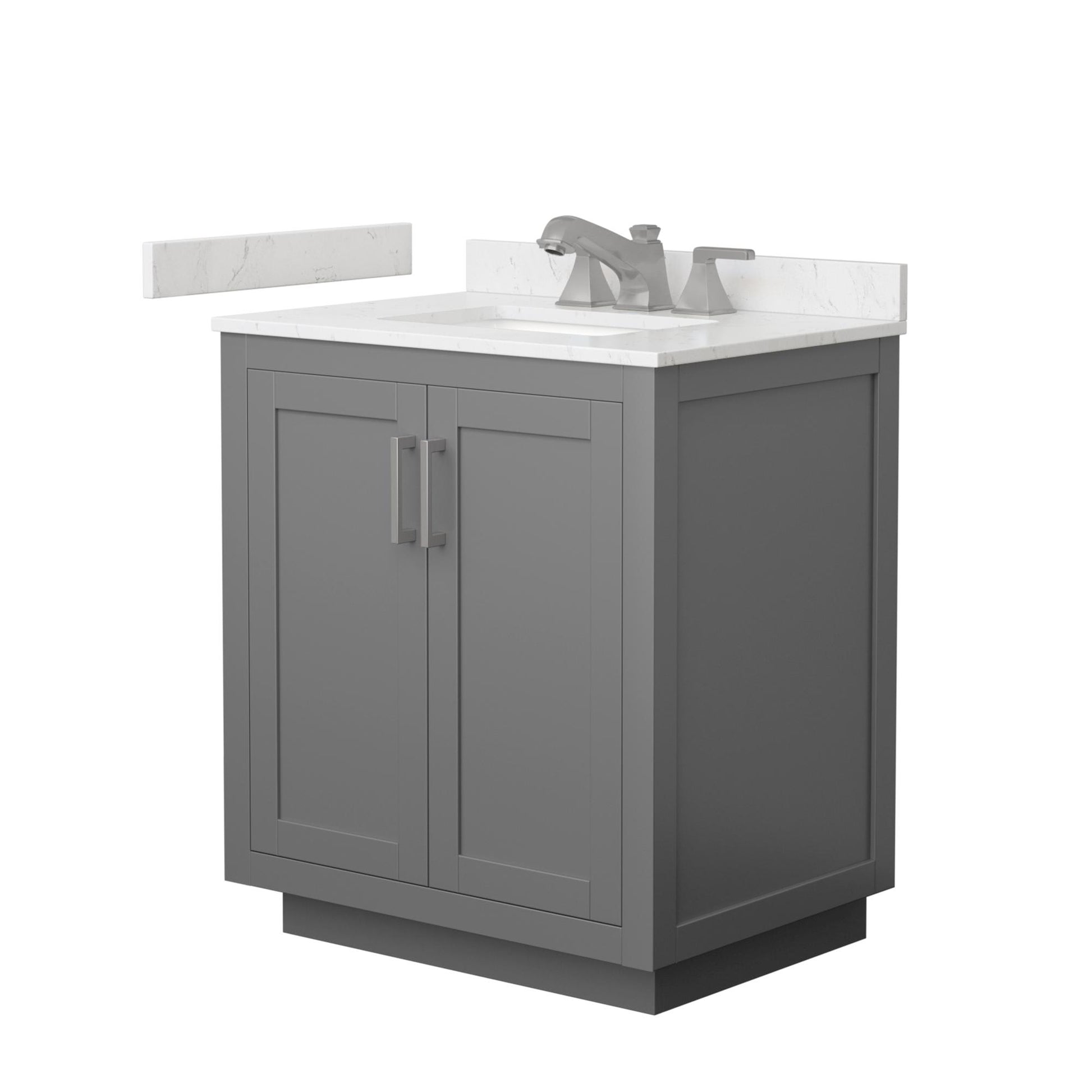 Wyndham Collection Miranda 30" Single Bathroom Vanity in Dark Gray, Carrara Cultured Marble Countertop, Undermount Square Sink (3-Hole), Brushed Nickel Trim