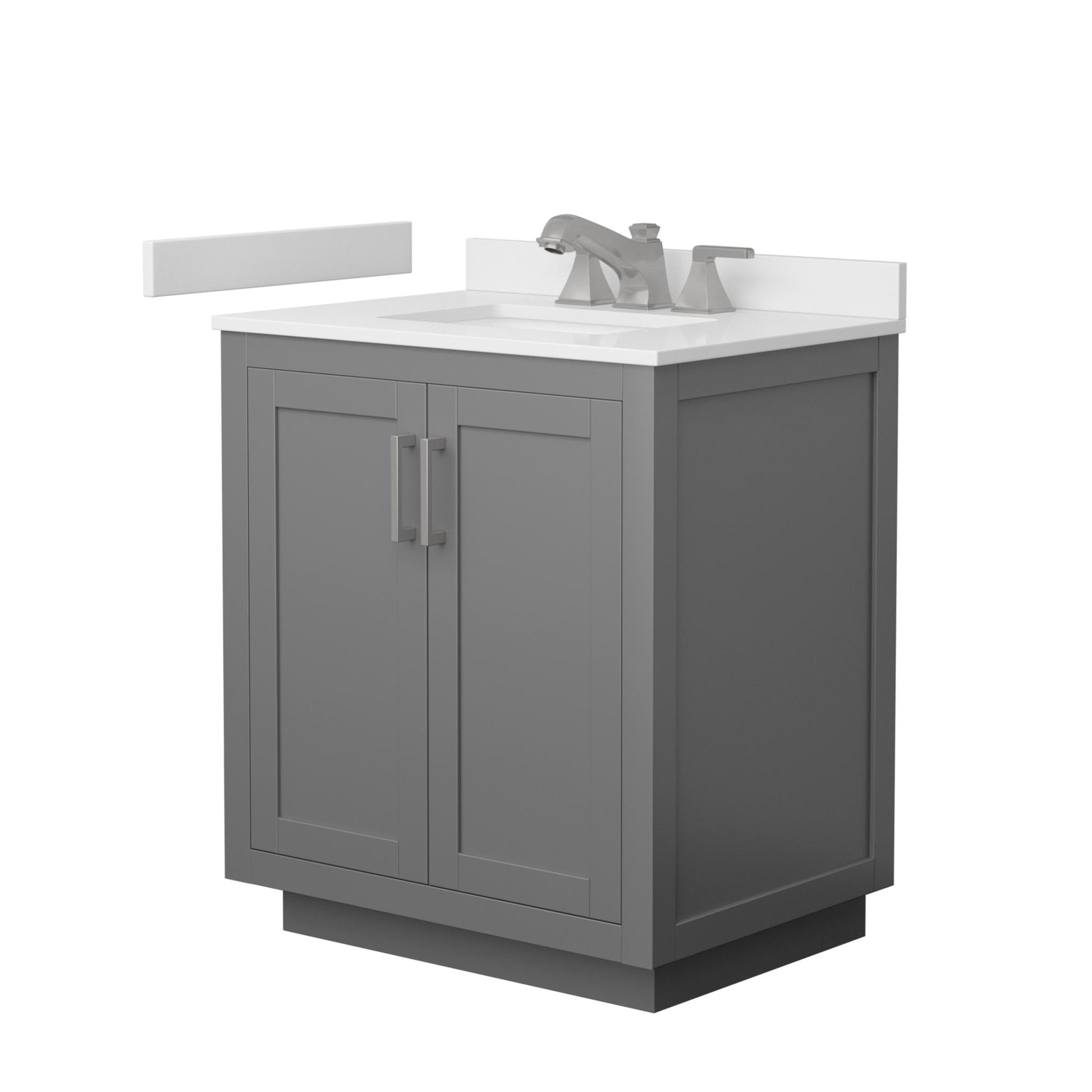 Wyndham Collection Miranda 30" Single Bathroom Vanity in Dark Gray, White Cultured Marble Countertop, Undermount Square Sink (3-Hole), Brushed Nickel Trim