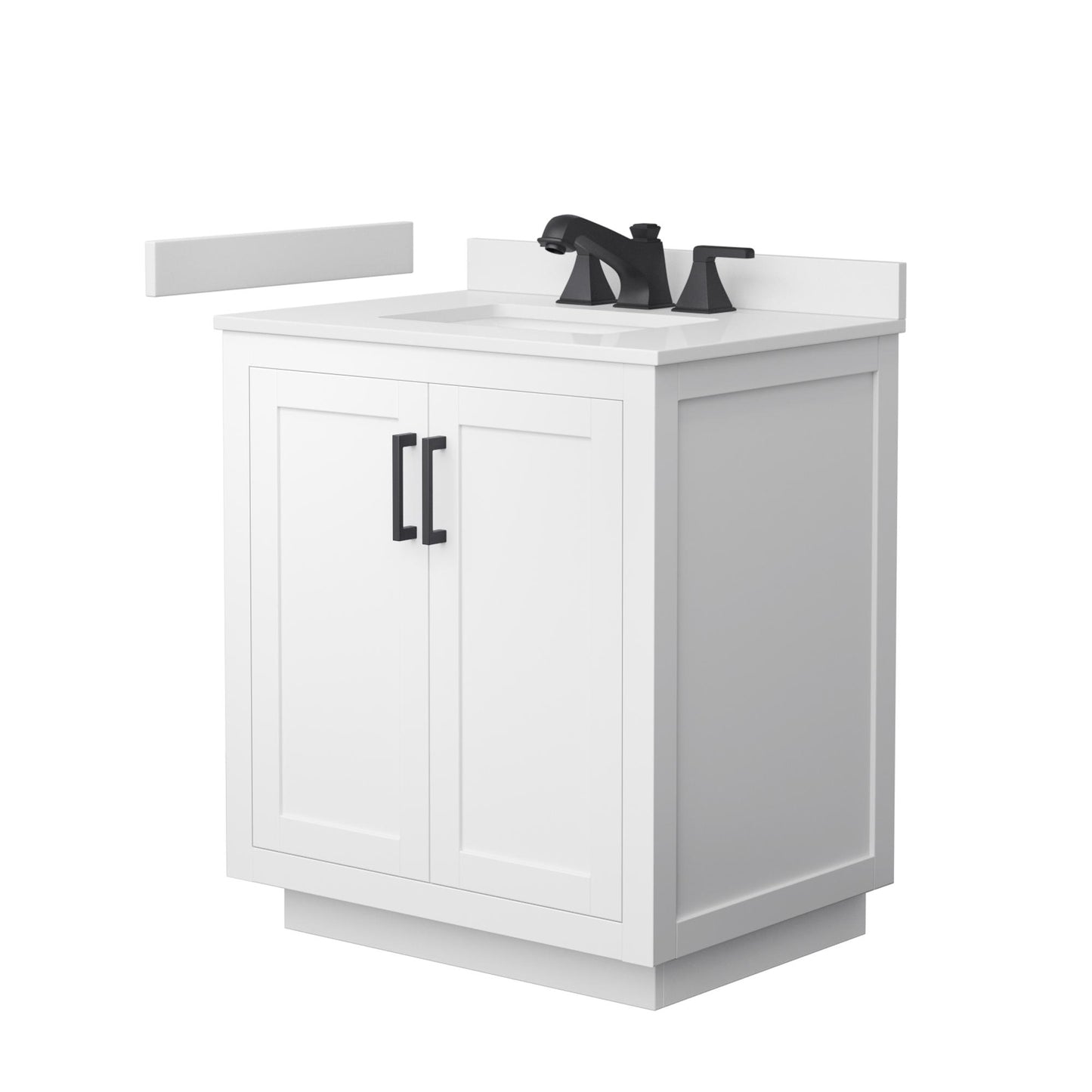 Wyndham Collection Miranda 30" Single Bathroom Vanity in White, White Cultured Marble Countertop, Undermount Square Sink (3-Hole), Matte Black Trim