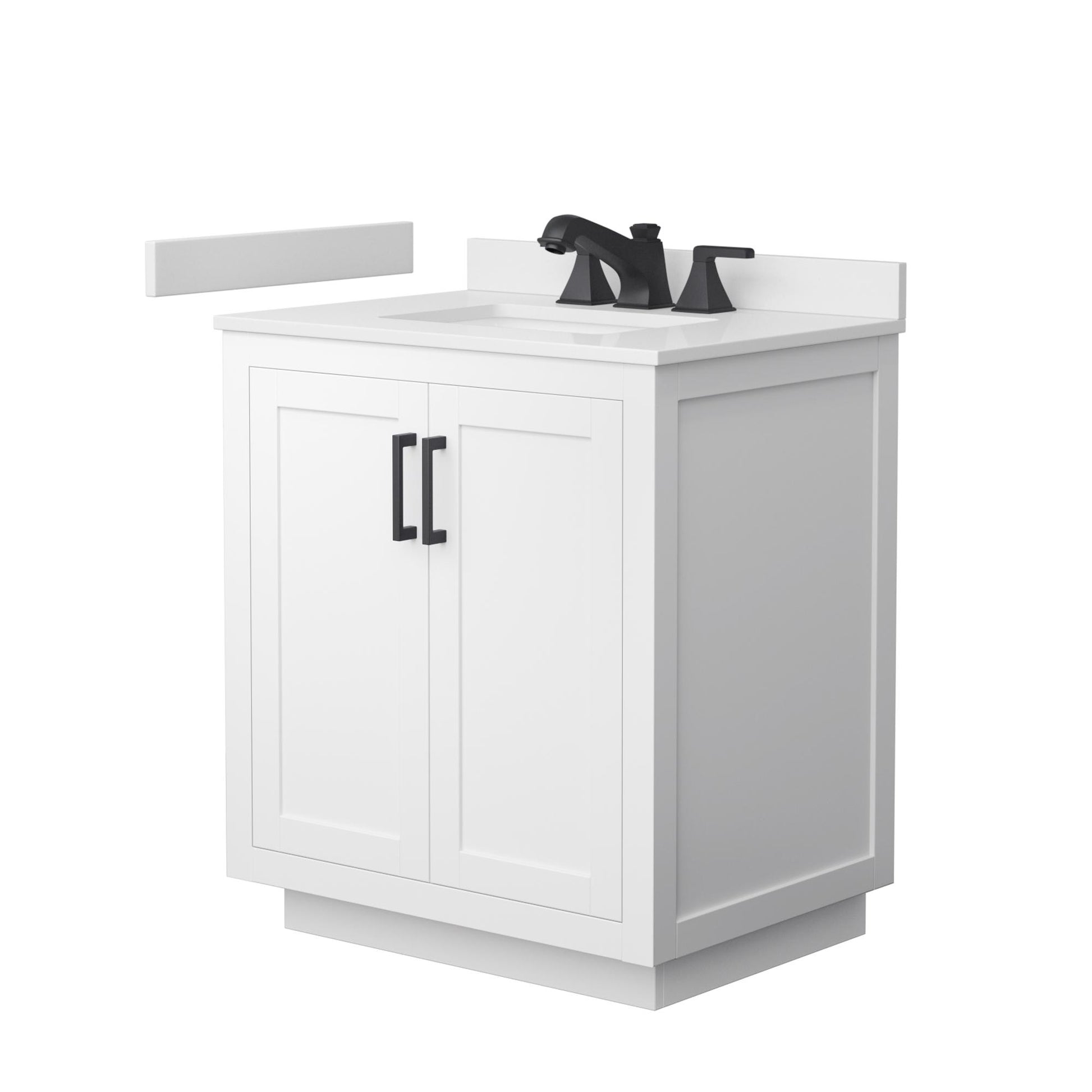 Wyndham Collection Miranda 30" Single Bathroom Vanity in White, White Cultured Marble Countertop, Undermount Square Sink (3-Hole), Matte Black Trim