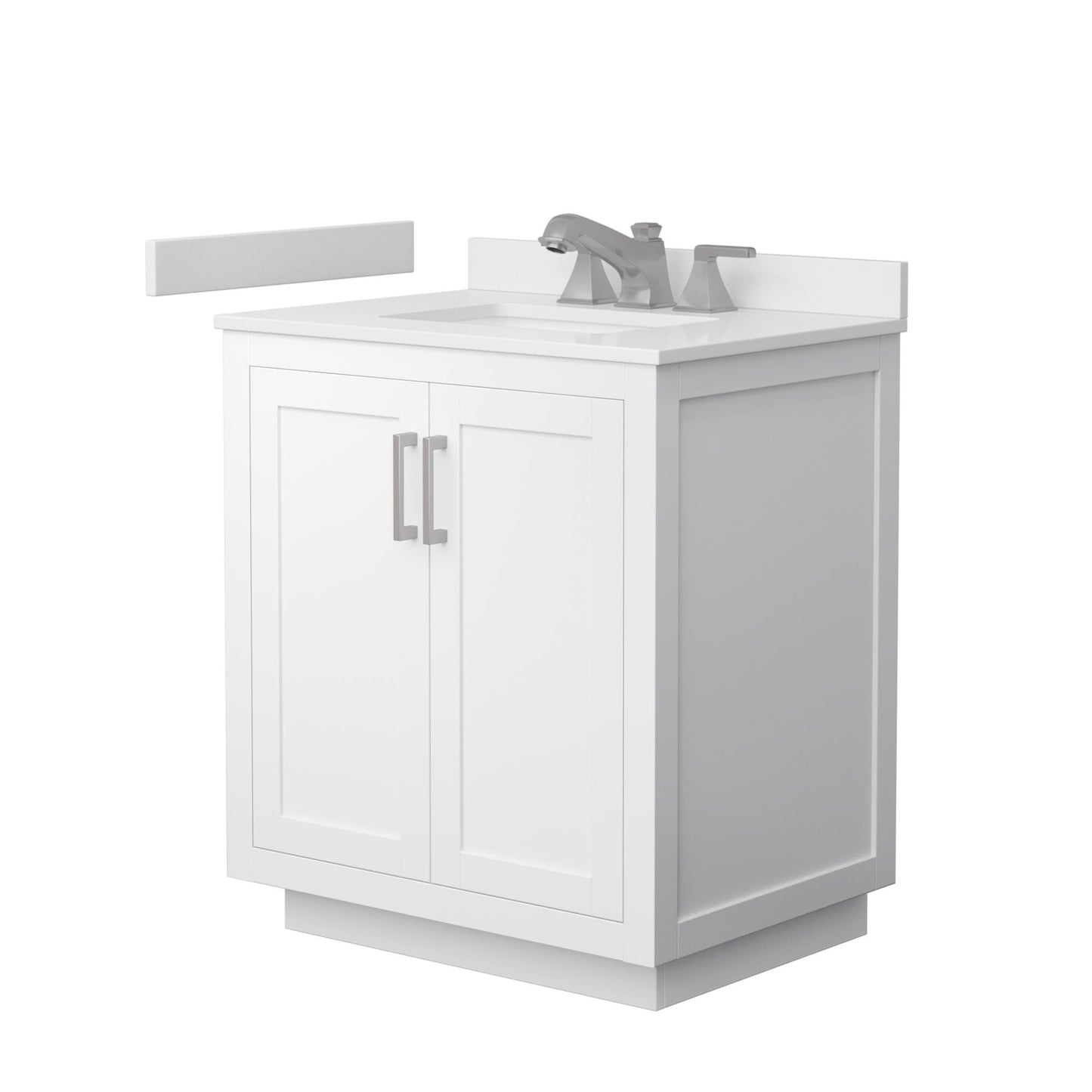 Wyndham Collection Miranda 30" Single Bathroom Vanity in White, White Cultured Marble Countertop, Undermount Square Sink (3-Hole), Brushed Nickel Trim