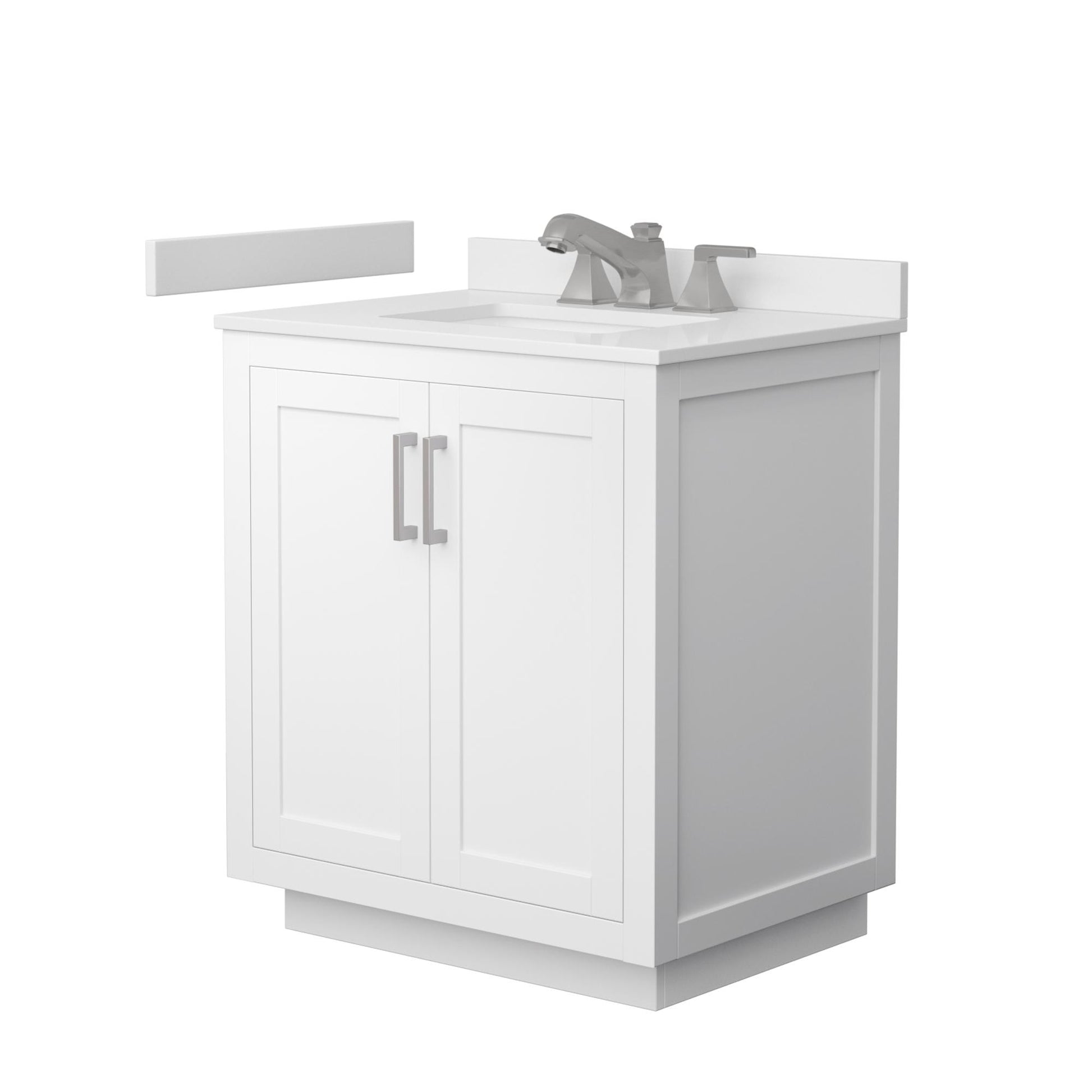 Wyndham Collection Miranda 30" Single Bathroom Vanity in White, White Cultured Marble Countertop, Undermount Square Sink (3-Hole), Brushed Nickel Trim