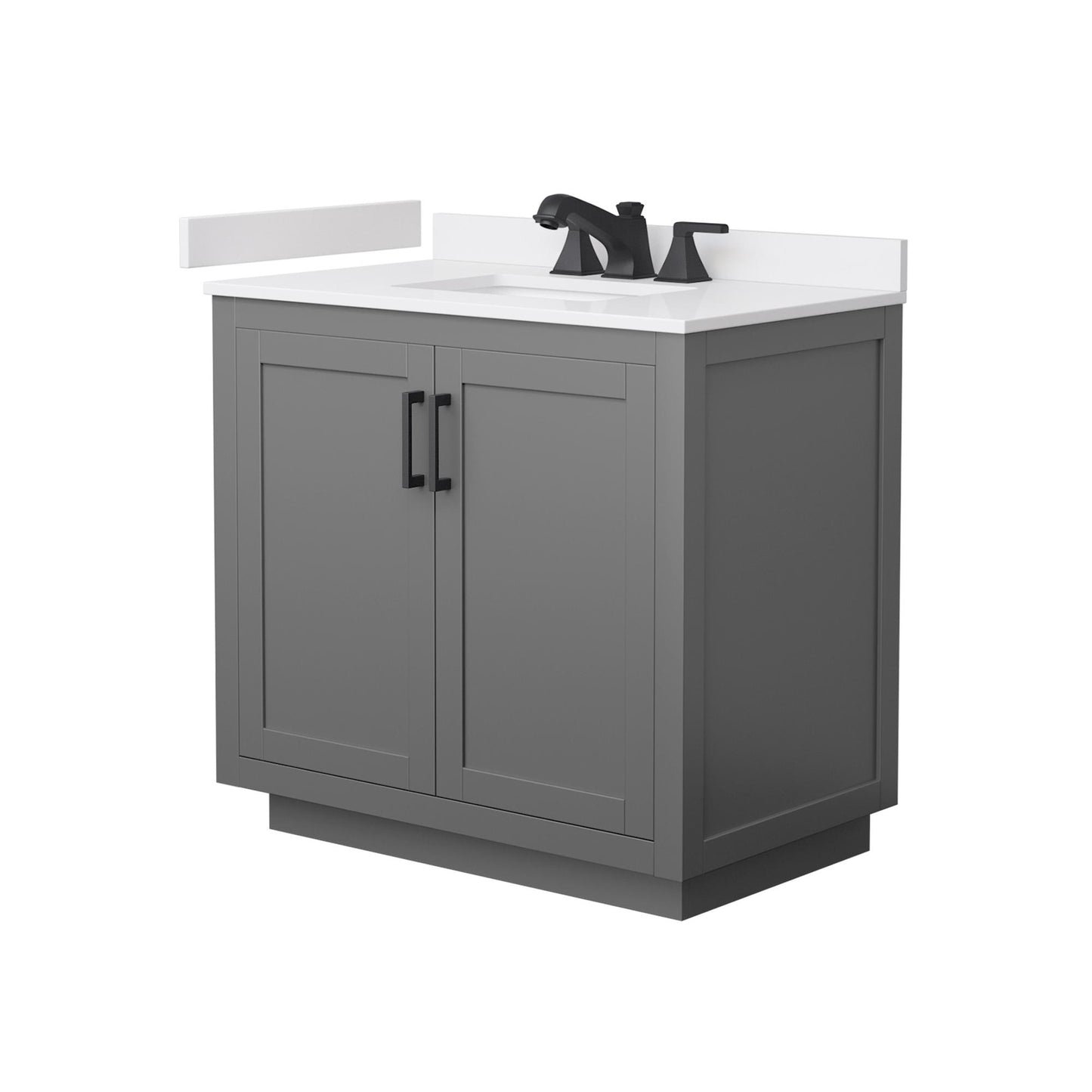 Wyndham Collection Miranda 36" Single Bathroom Vanity in Dark Gray, White Cultured Marble Countertop, Undermount Square Sink (3-Hole), Matte Black Trim