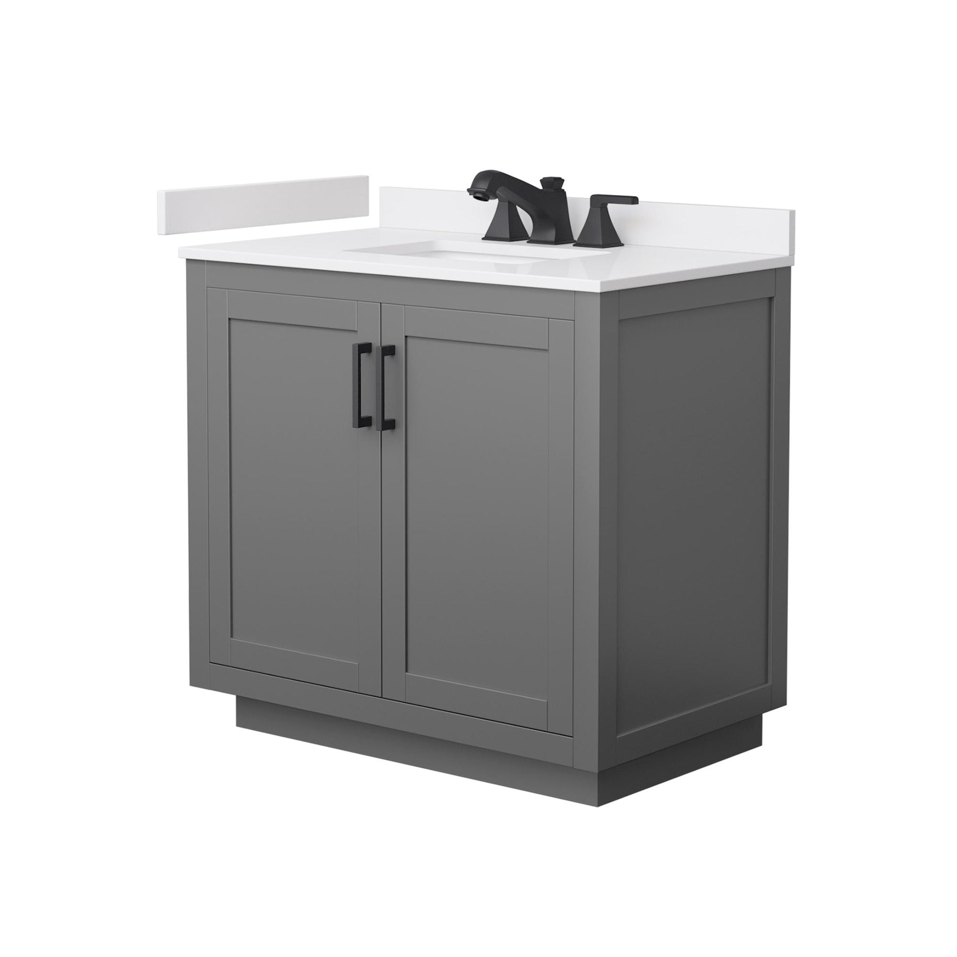 Wyndham Collection Miranda 36" Single Bathroom Vanity in Dark Gray, White Cultured Marble Countertop, Undermount Square Sink (3-Hole), Matte Black Trim