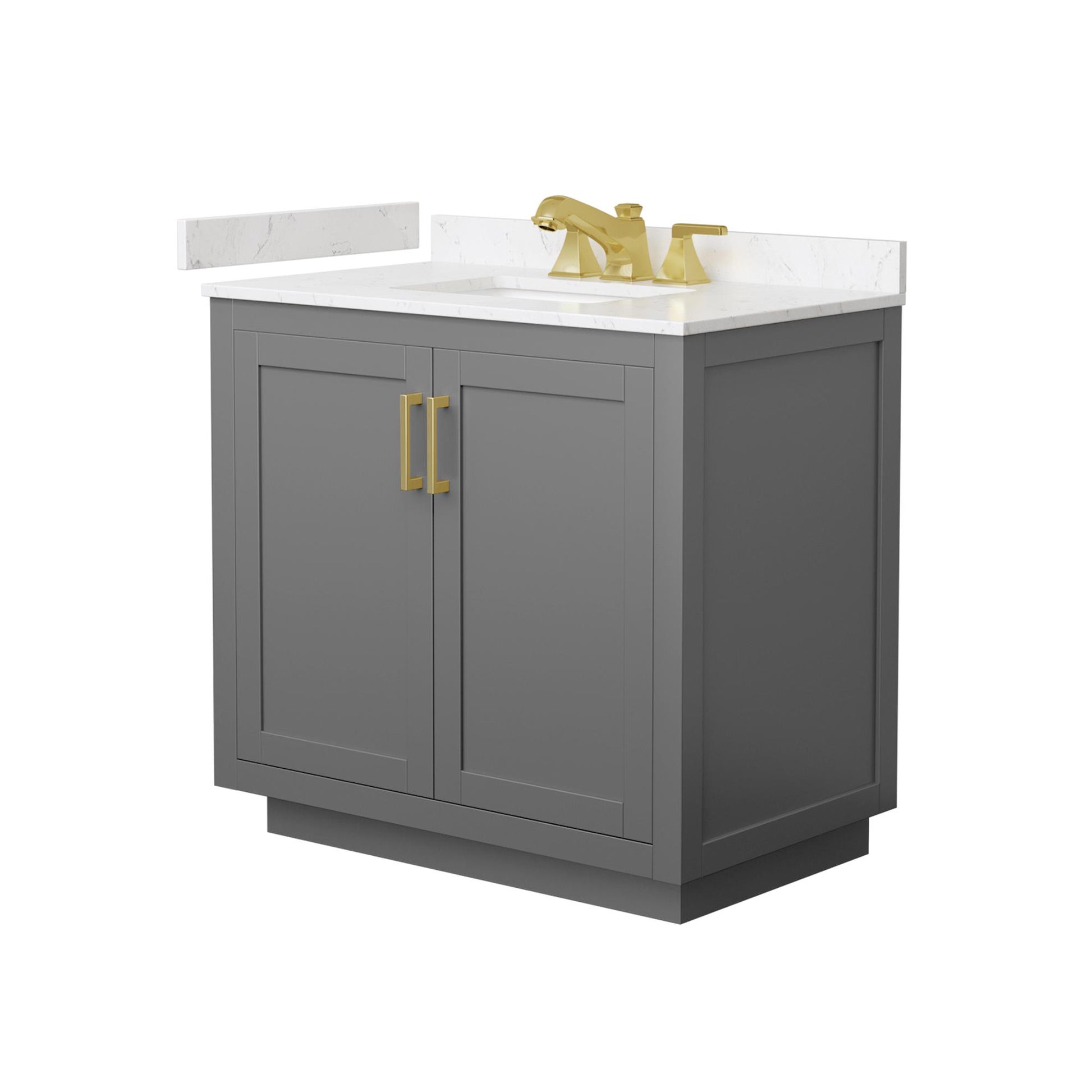 Wyndham Collection Miranda 36" Single Bathroom Vanity in Dark Gray, Carrara Cultured Marble Countertop, Undermount Square Sink (3-Hole), Brushed Gold Trim