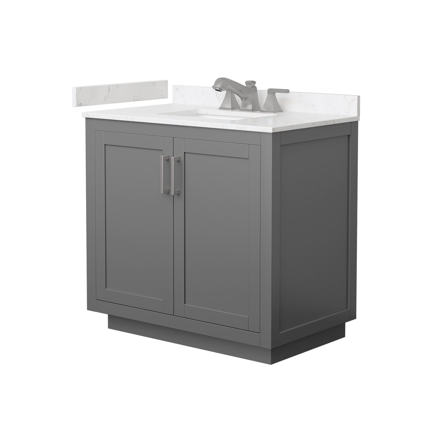 Wyndham Collection Miranda 36" Single Bathroom Vanity in Dark Gray, Carrara Cultured Marble Countertop, Undermount Square Sink (3-Hole), Brushed Nickel Trim