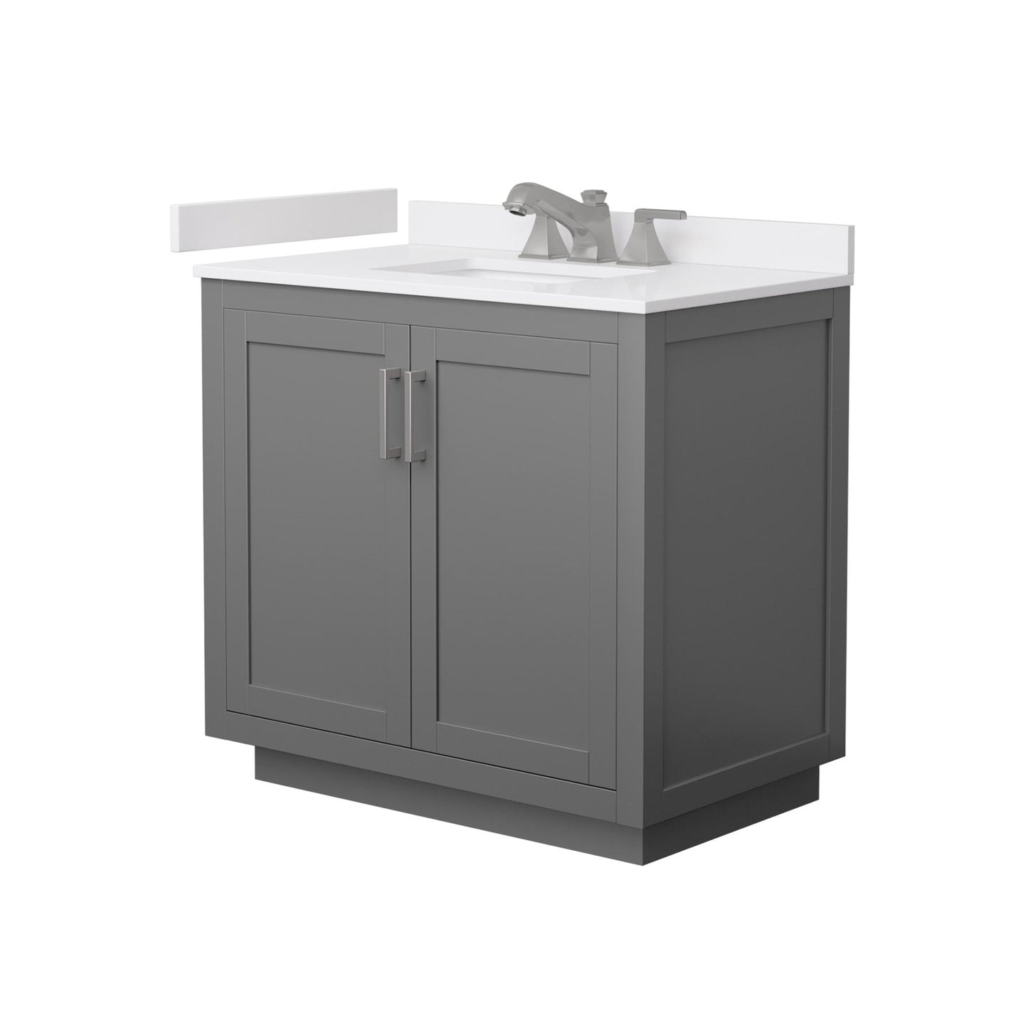 Wyndham Collection Miranda 36" Single Bathroom Vanity in Dark Gray, White Cultured Marble Countertop, Undermount Square Sink (3-Hole), Brushed Nickel Trim