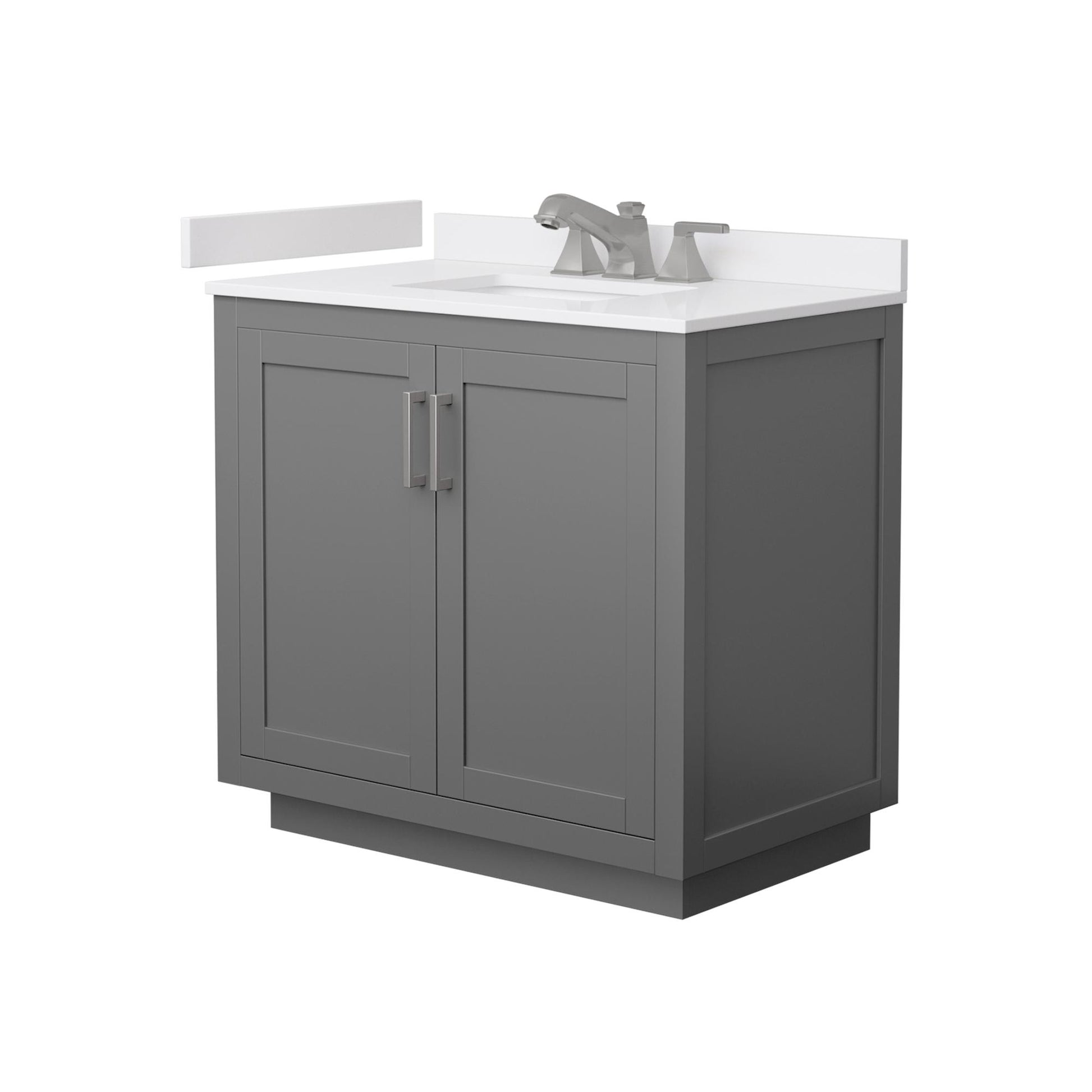 Wyndham Collection Miranda 36" Single Bathroom Vanity in Dark Gray, White Cultured Marble Countertop, Undermount Square Sink (3-Hole), Brushed Nickel Trim