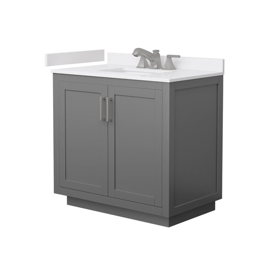 Wyndham Collection Miranda 36" Single Bathroom Vanity in Dark Gray, White Cultured Marble Countertop, Undermount Square Sink (3-Hole), Brushed Nickel Trim