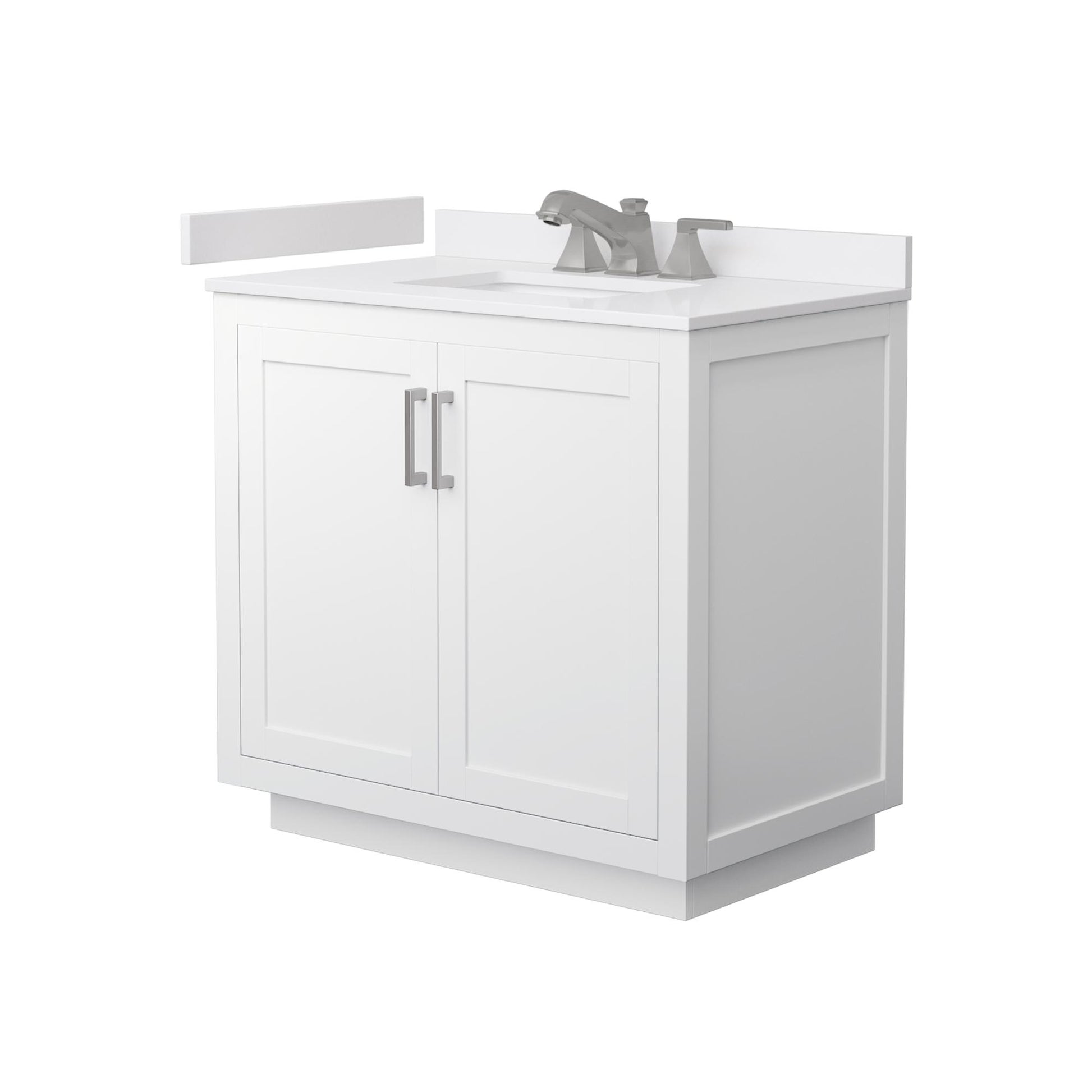 Wyndham Collection Miranda 36" Single Bathroom Vanity in White, White Cultured Marble Countertop, Undermount Square Sink (3-Hole), Brushed Nickel Trim
