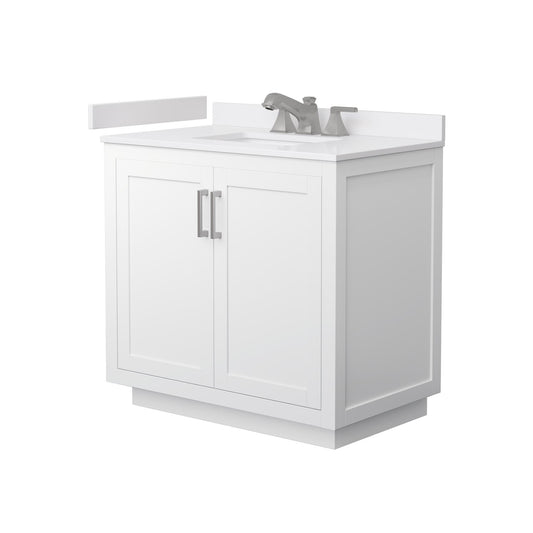 Wyndham Collection Miranda 36" Single Bathroom Vanity in White, White Cultured Marble Countertop, Undermount Square Sink (3-Hole), Brushed Nickel Trim