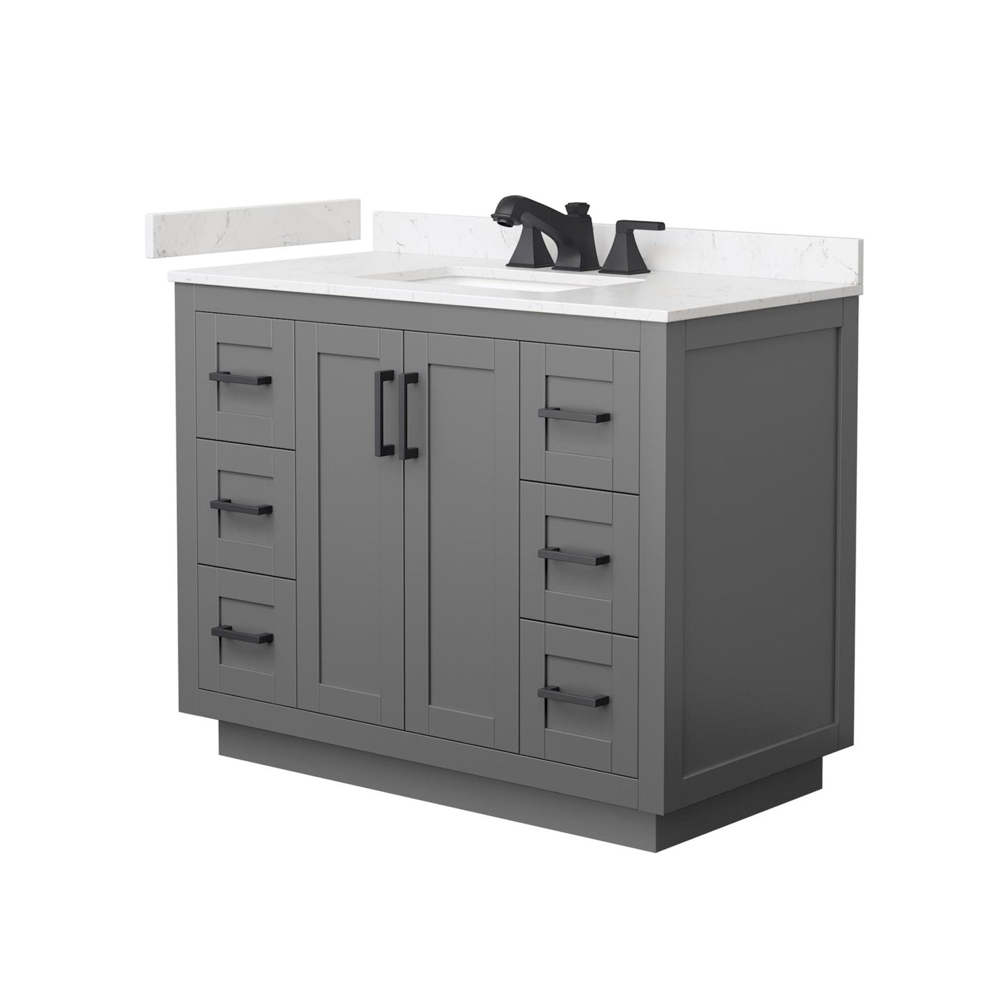 Wyndham Collection Miranda 42" Single Bathroom Vanity in Dark Gray, Carrara Cultured Marble Countertop, Undermount Square Sink (3-Hole), Matte Black Trim