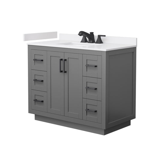 Wyndham Collection Miranda 42" Single Bathroom Vanity in Dark Gray, White Cultured Marble Countertop, Undermount Square Sink (3-Hole), Matte Black Trim