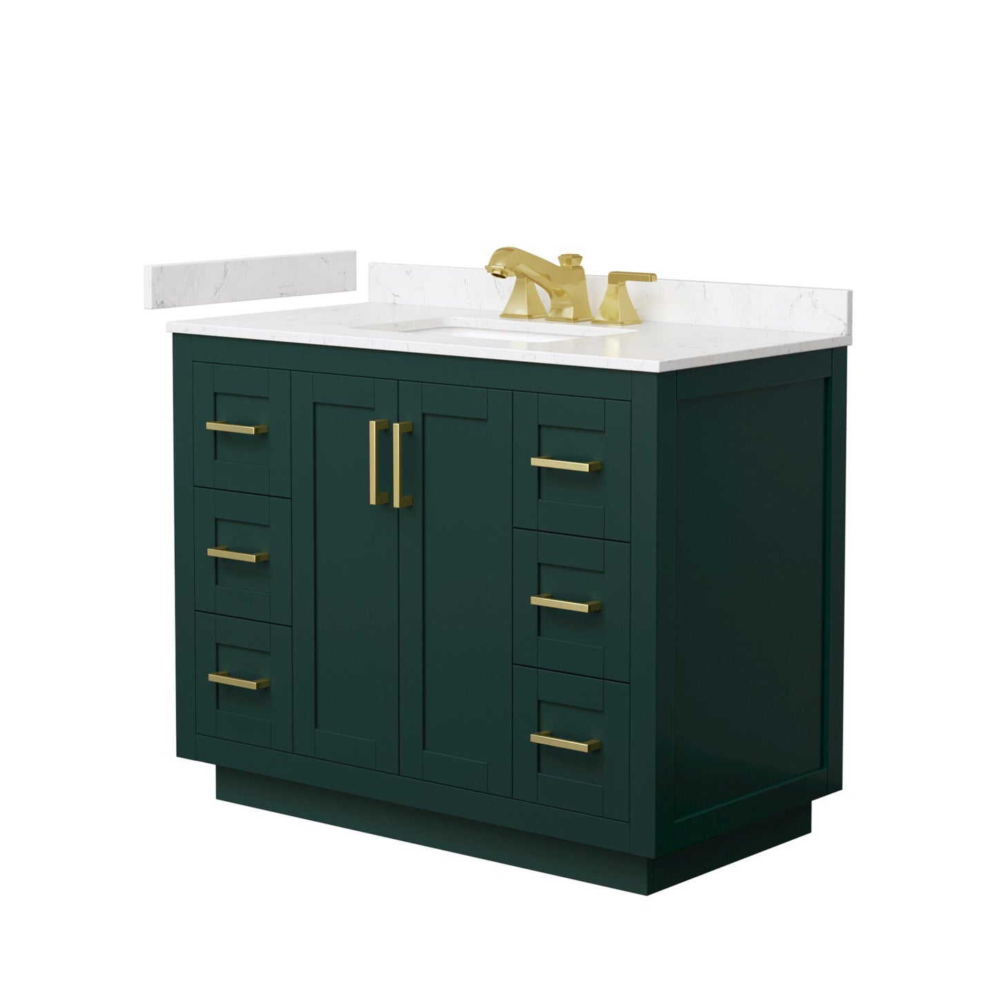 Wyndham Collection Miranda 42" Single Bathroom Vanity in Green, Carrara Cultured Marble Countertop, Undermount Square Sink (3-Hole), Brushed Gold Trim