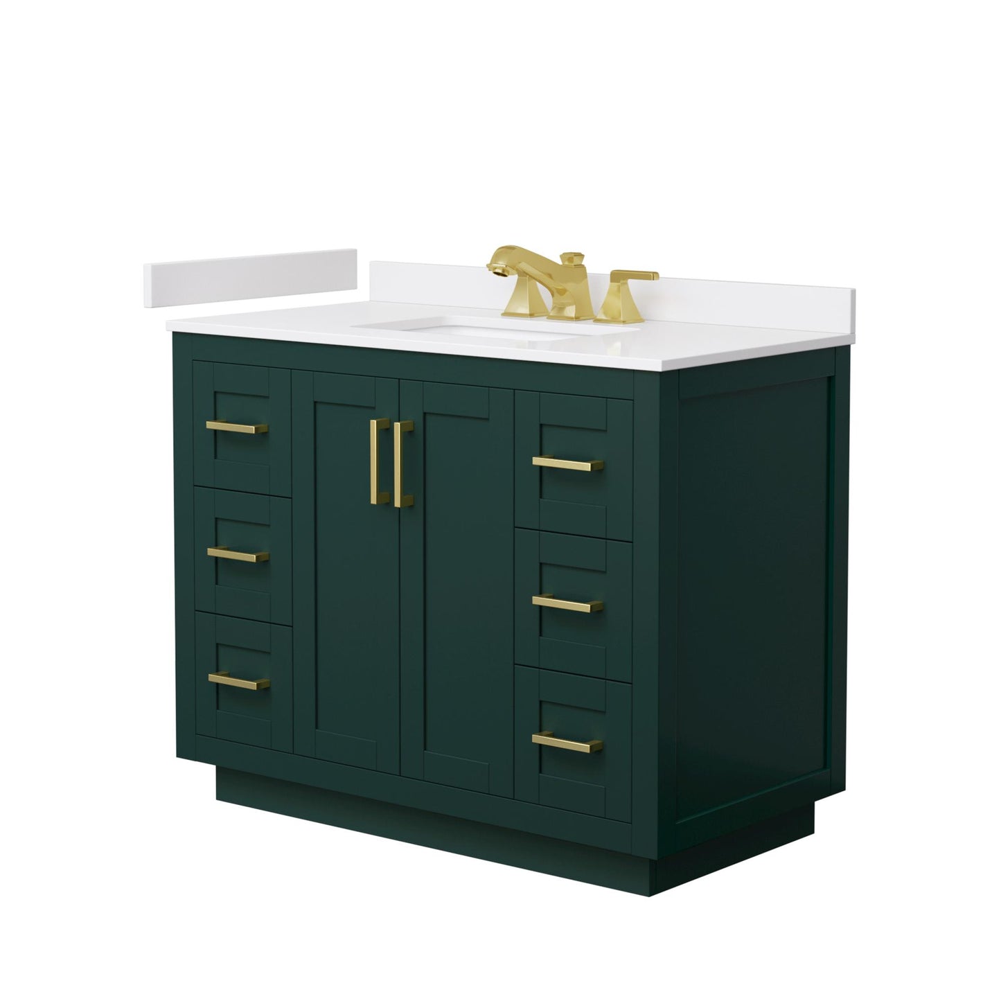 Wyndham Collection Miranda 42" Single Bathroom Vanity in Green, White Cultured Marble Countertop, Undermount Square Sink (3-Hole), Brushed Gold Trim