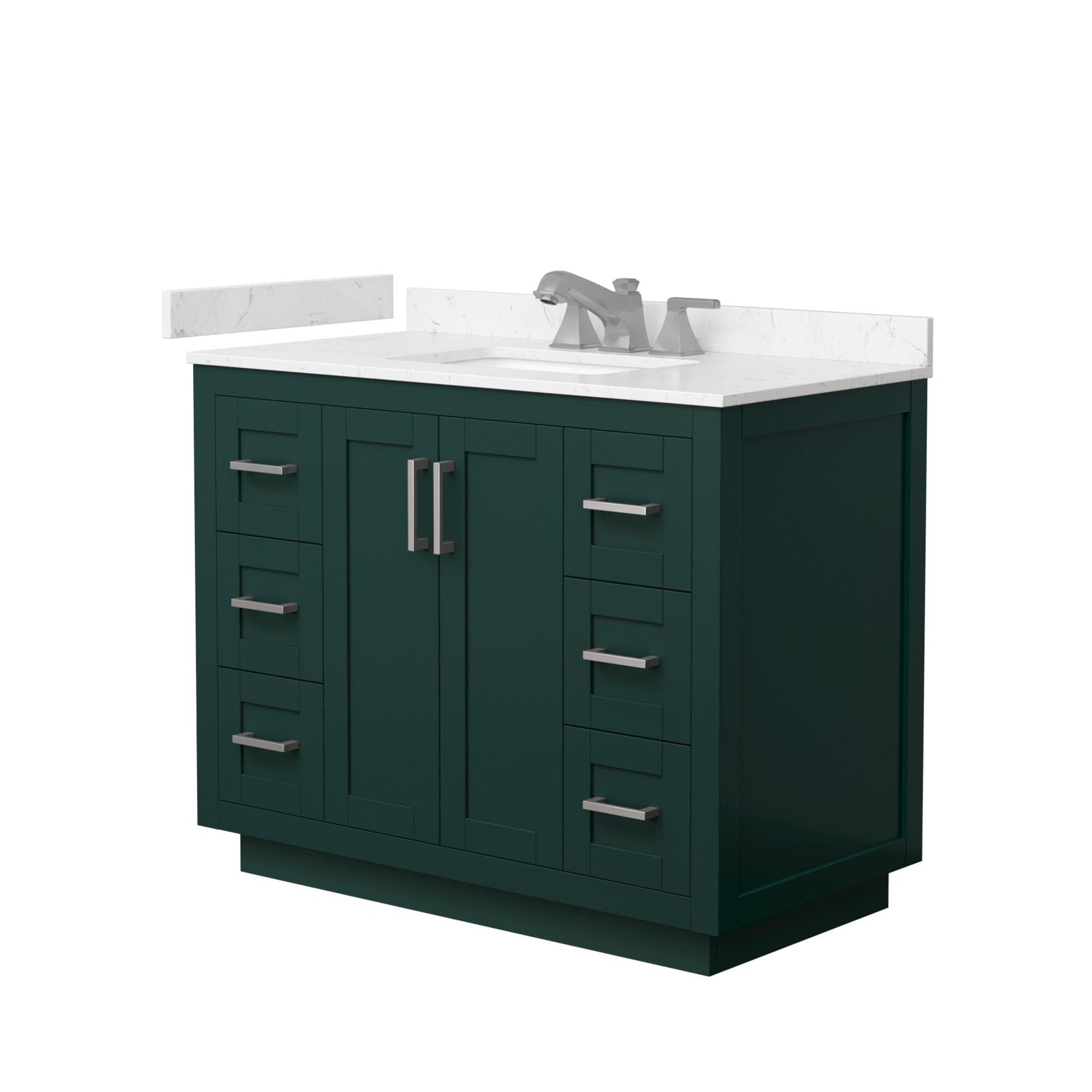 Wyndham Collection Miranda 42" Single Bathroom Vanity in Green, Carrara Cultured Marble Countertop, Undermount Square Sink (3-Hole), Brushed Nickel Trim