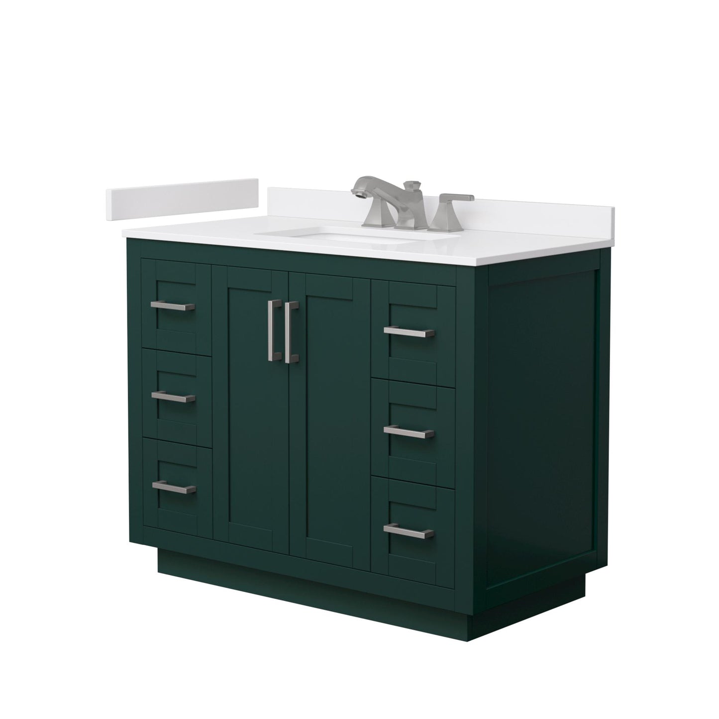 Wyndham Collection Miranda 42" Single Bathroom Vanity in Green, White Cultured Marble Countertop, Undermount Square Sink (3-Hole), Brushed Nickel Trim