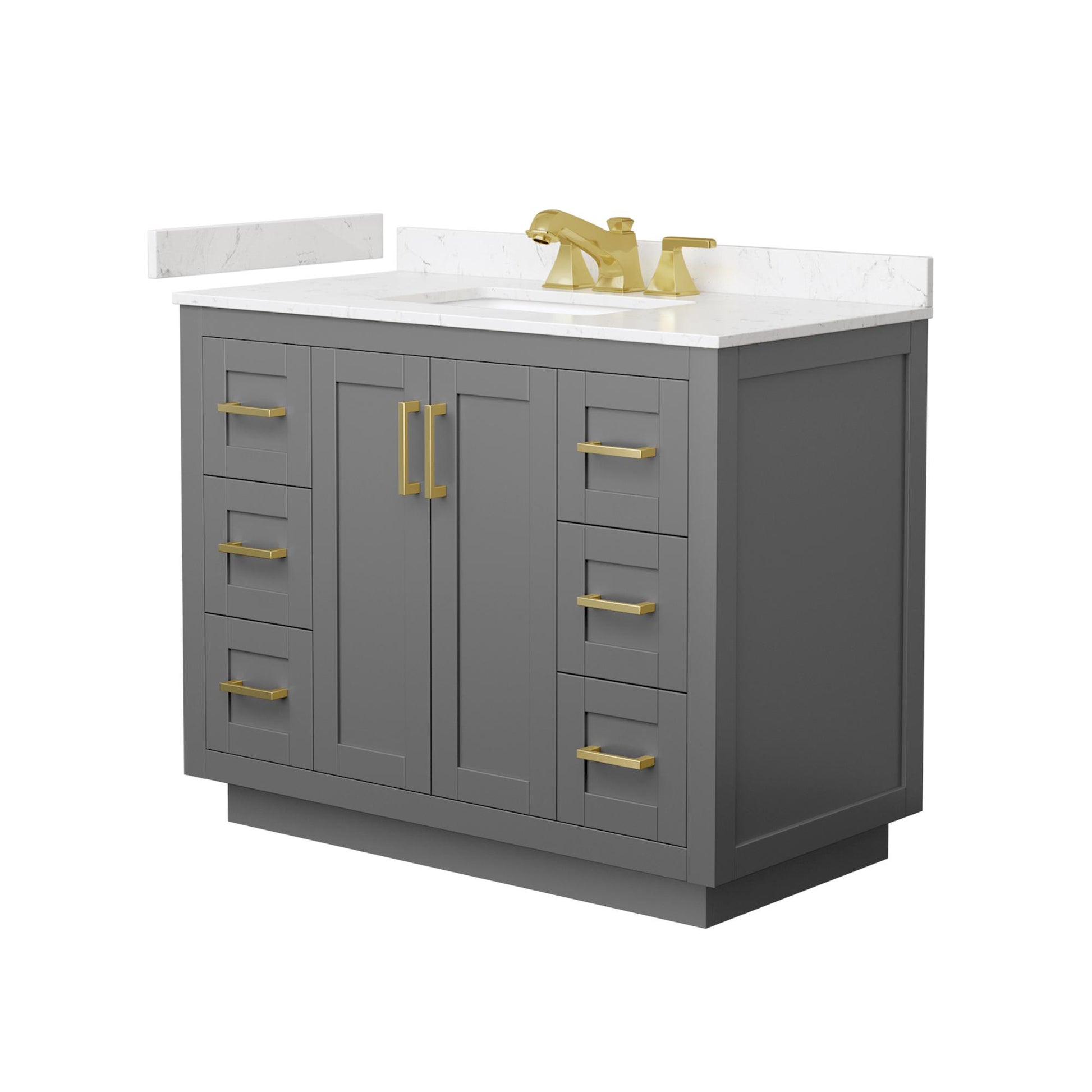 Wyndham Collection Miranda 42" Single Bathroom Vanity in Dark Gray, Carrara Cultured Marble Countertop, Undermount Square Sink (3-Hole), Brushed Gold Trim