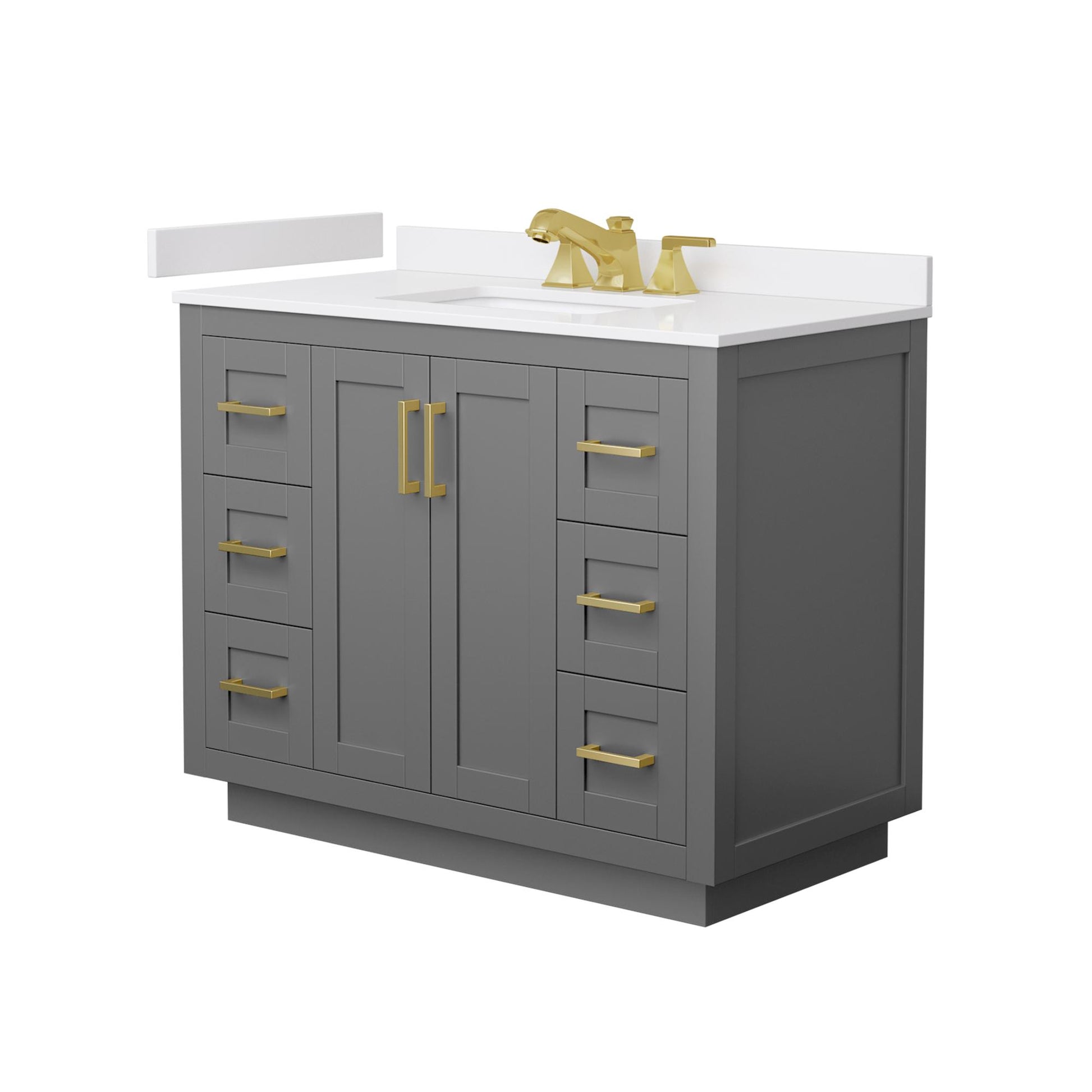 Wyndham Collection Miranda 42" Single Bathroom Vanity in Dark Gray, White Cultured Marble Countertop, Undermount Square Sink (3-Hole), Brushed Gold Trim