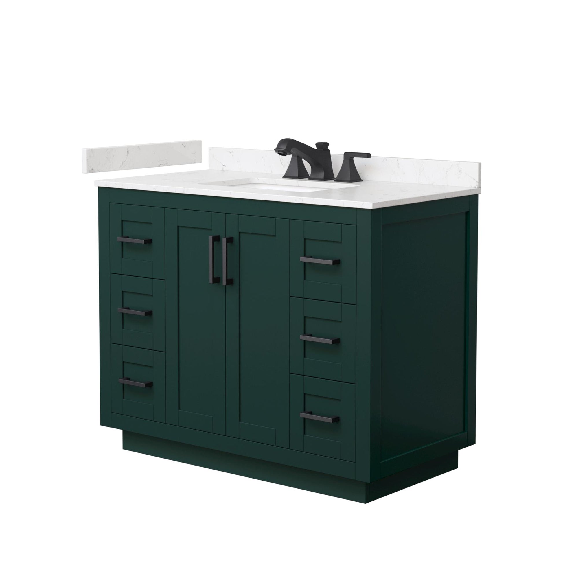 Wyndham Collection Miranda 42" Single Bathroom Vanity in Green, Carrara Cultured Marble Countertop, Undermount Square Sink (3-Hole), Matte Black Trim