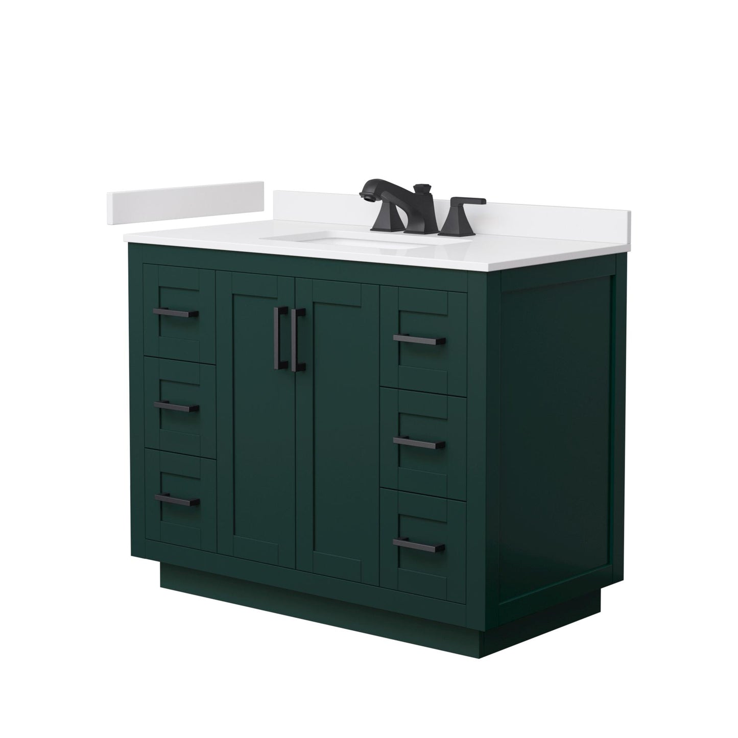 Wyndham Collection Miranda 42" Single Bathroom Vanity in Green, White Cultured Marble Countertop, Undermount Square Sink (3-Hole), Matte Black Trim