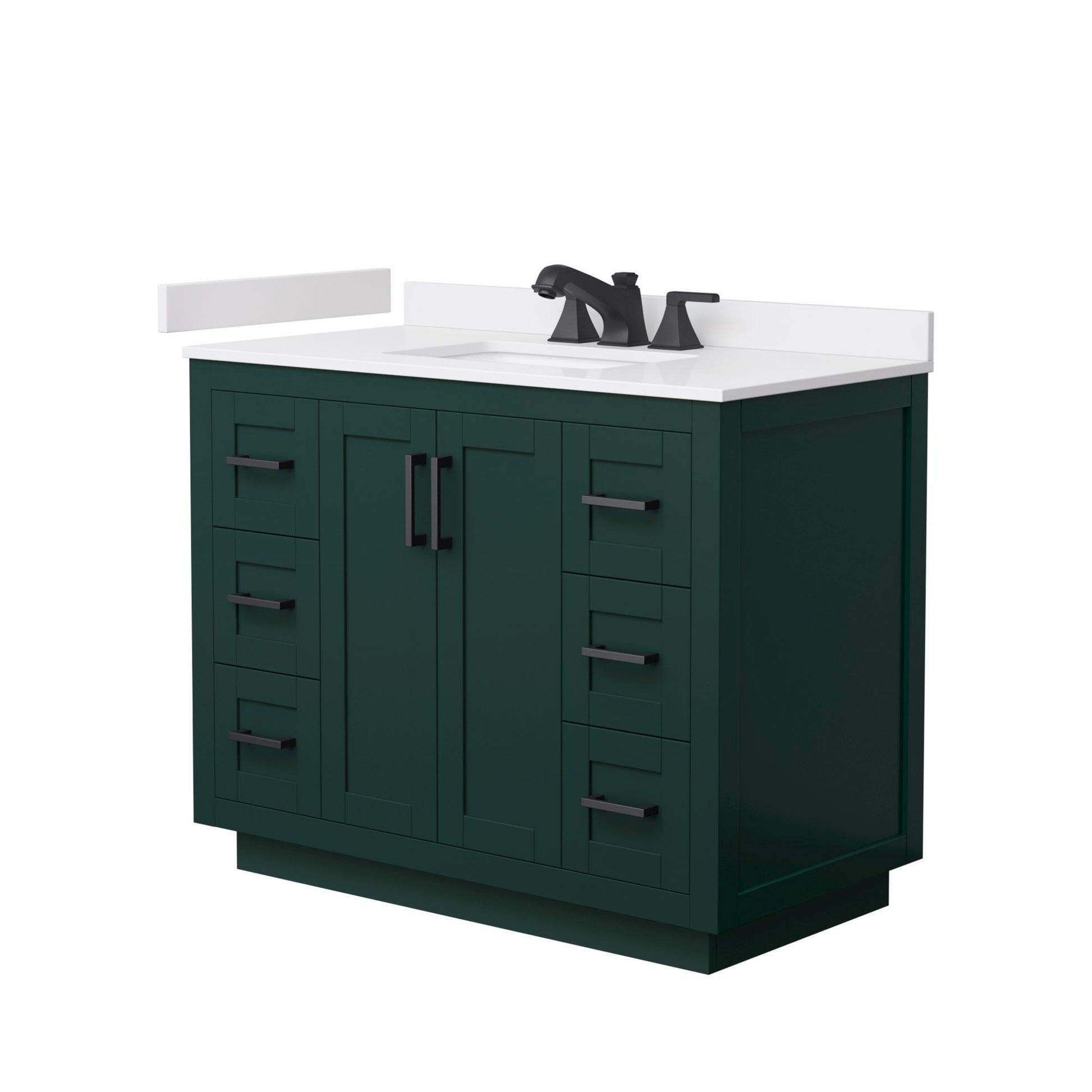 Wyndham Collection Miranda 42" Single Bathroom Vanity in Green, White Cultured Marble Countertop, Undermount Square Sink (3-Hole), Matte Black Trim