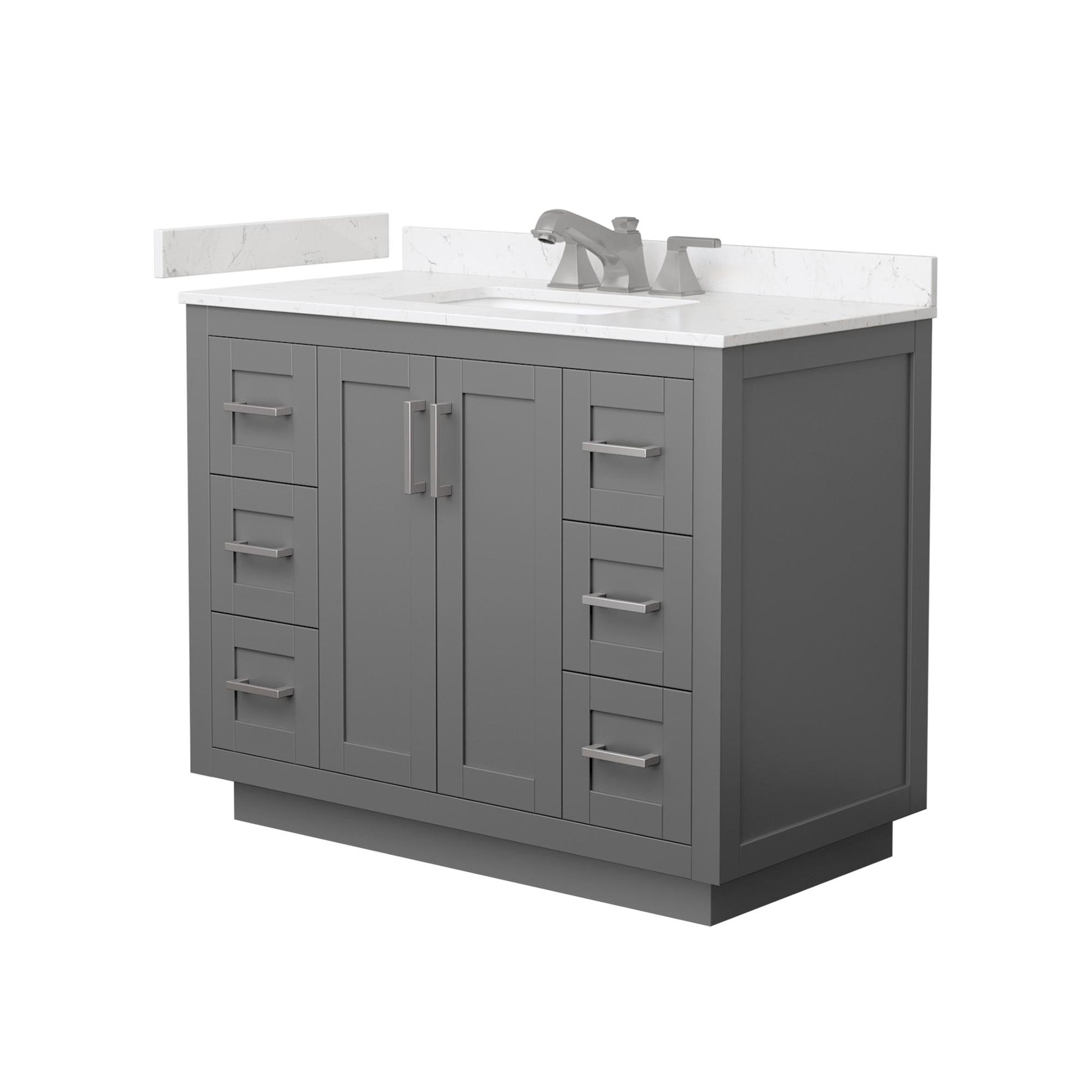Wyndham Collection Miranda 42" Single Bathroom Vanity in Dark Gray, Carrara Cultured Marble Countertop, Undermount Square Sink (3-Hole), Brushed Nickel Trim