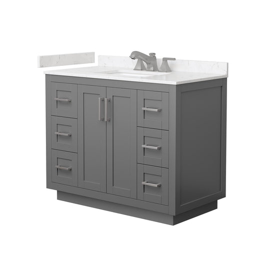 Wyndham Collection Miranda 42" Single Bathroom Vanity in Dark Gray, Carrara Cultured Marble Countertop, Undermount Square Sink (3-Hole), Brushed Nickel Trim