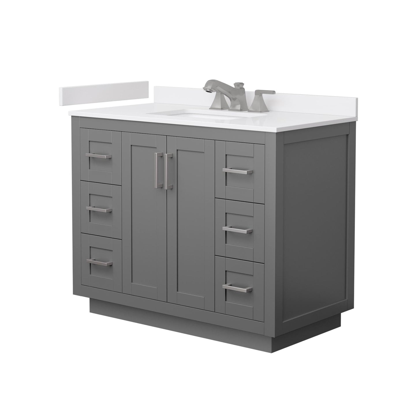 Wyndham Collection Miranda 42" Single Bathroom Vanity in Dark Gray, White Cultured Marble Countertop, Undermount Square Sink (3-Hole), Brushed Nickel Trim