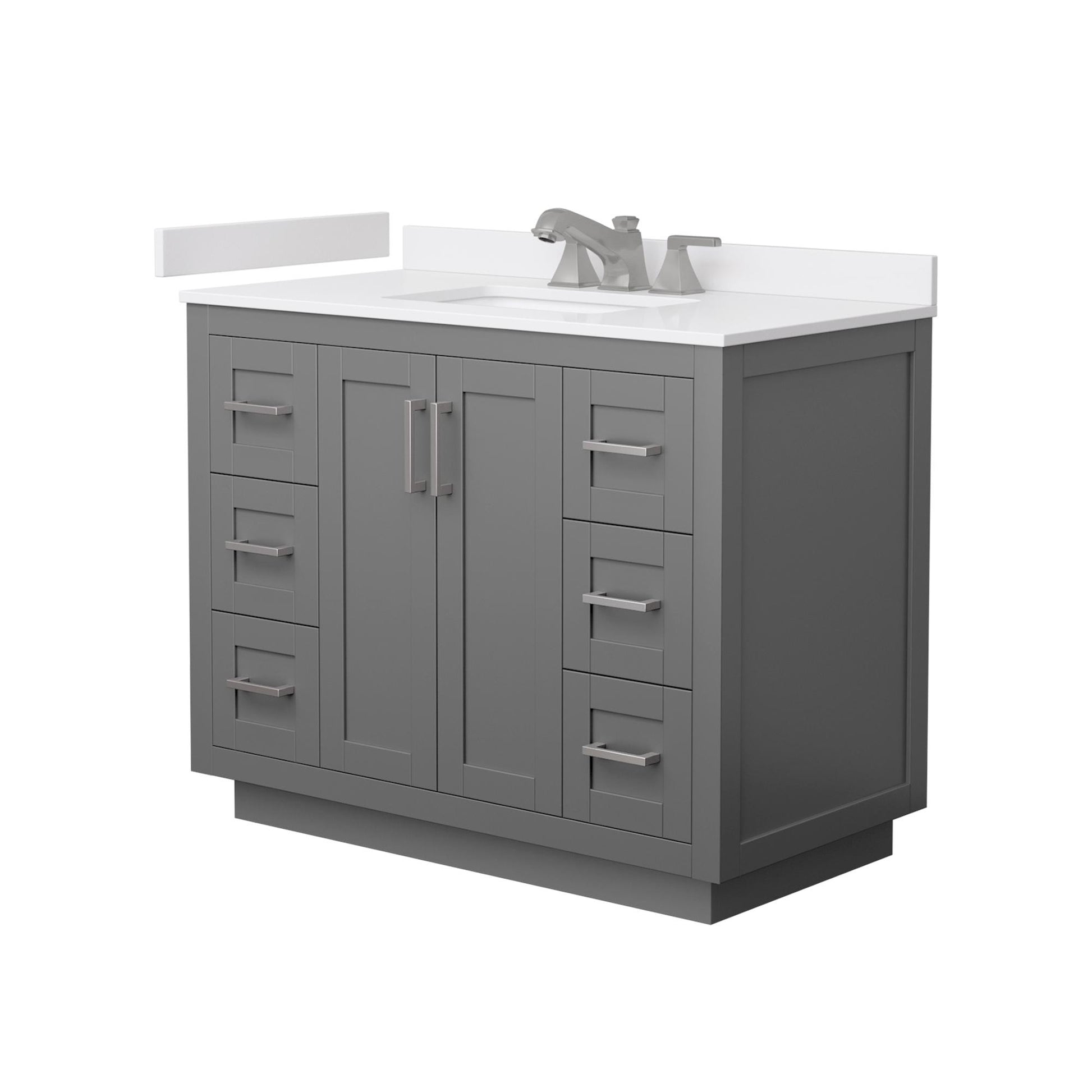 Wyndham Collection Miranda 42" Single Bathroom Vanity in Dark Gray, White Cultured Marble Countertop, Undermount Square Sink (3-Hole), Brushed Nickel Trim