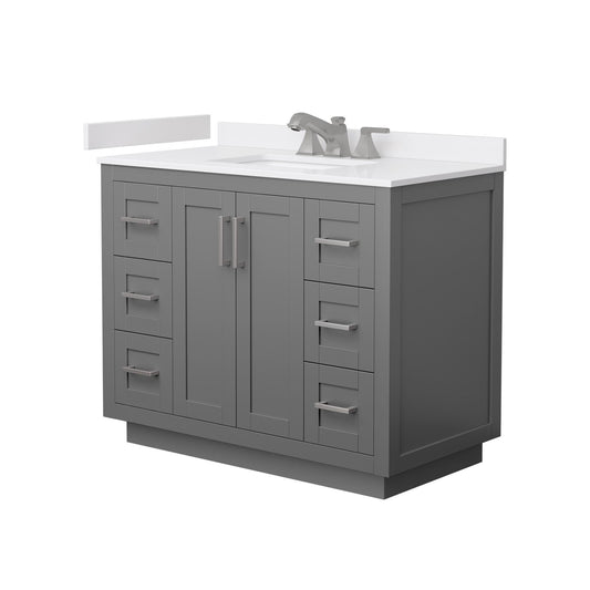 Wyndham Collection Miranda 42" Single Bathroom Vanity in Dark Gray, White Cultured Marble Countertop, Undermount Square Sink (3-Hole), Brushed Nickel Trim