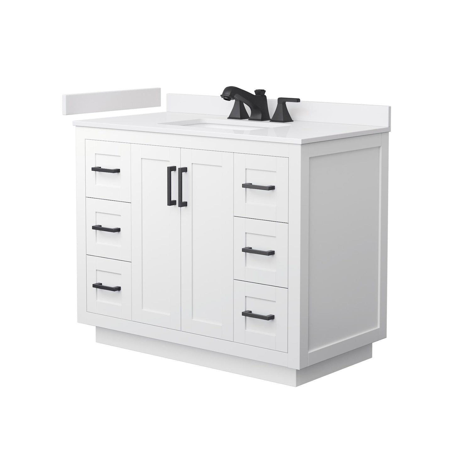 Wyndham Collection Miranda 42" Single Bathroom Vanity in White, White Cultured Marble Countertop, Undermount Square Sink (3-Hole), Matte Black Trim