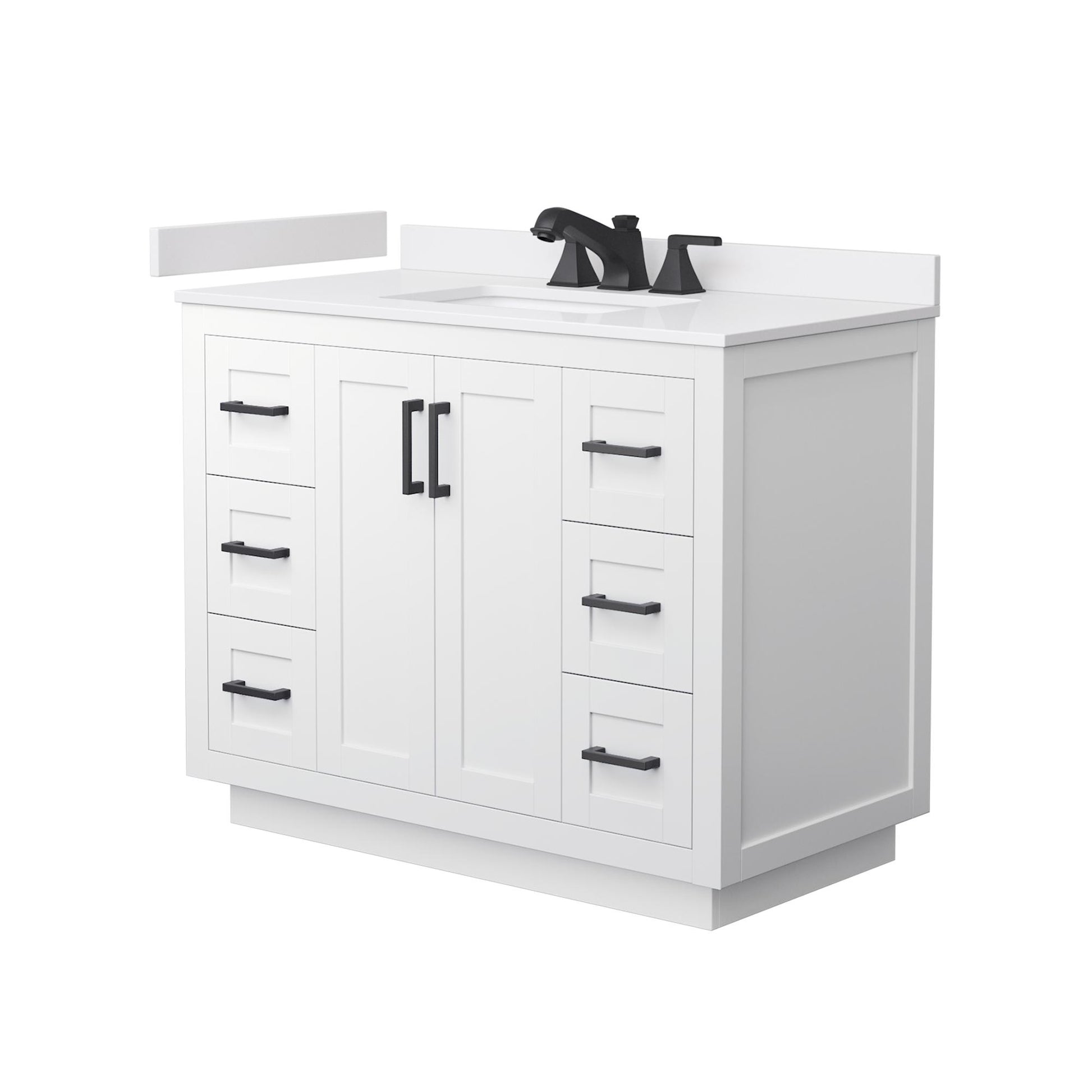 Wyndham Collection Miranda 42" Single Bathroom Vanity in White, White Cultured Marble Countertop, Undermount Square Sink (3-Hole), Matte Black Trim